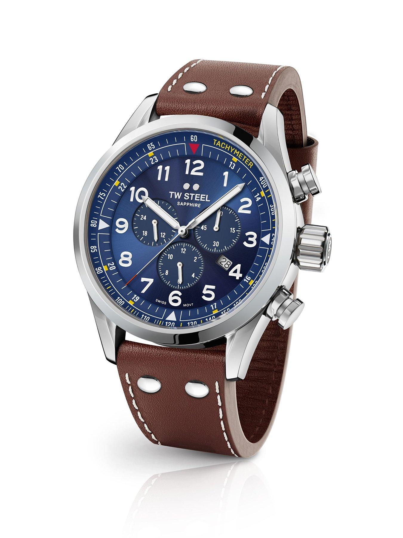 Product photograph of Tw Steel Swiss Svs201 Volante Men S Watch Brown Strap from very.co.uk