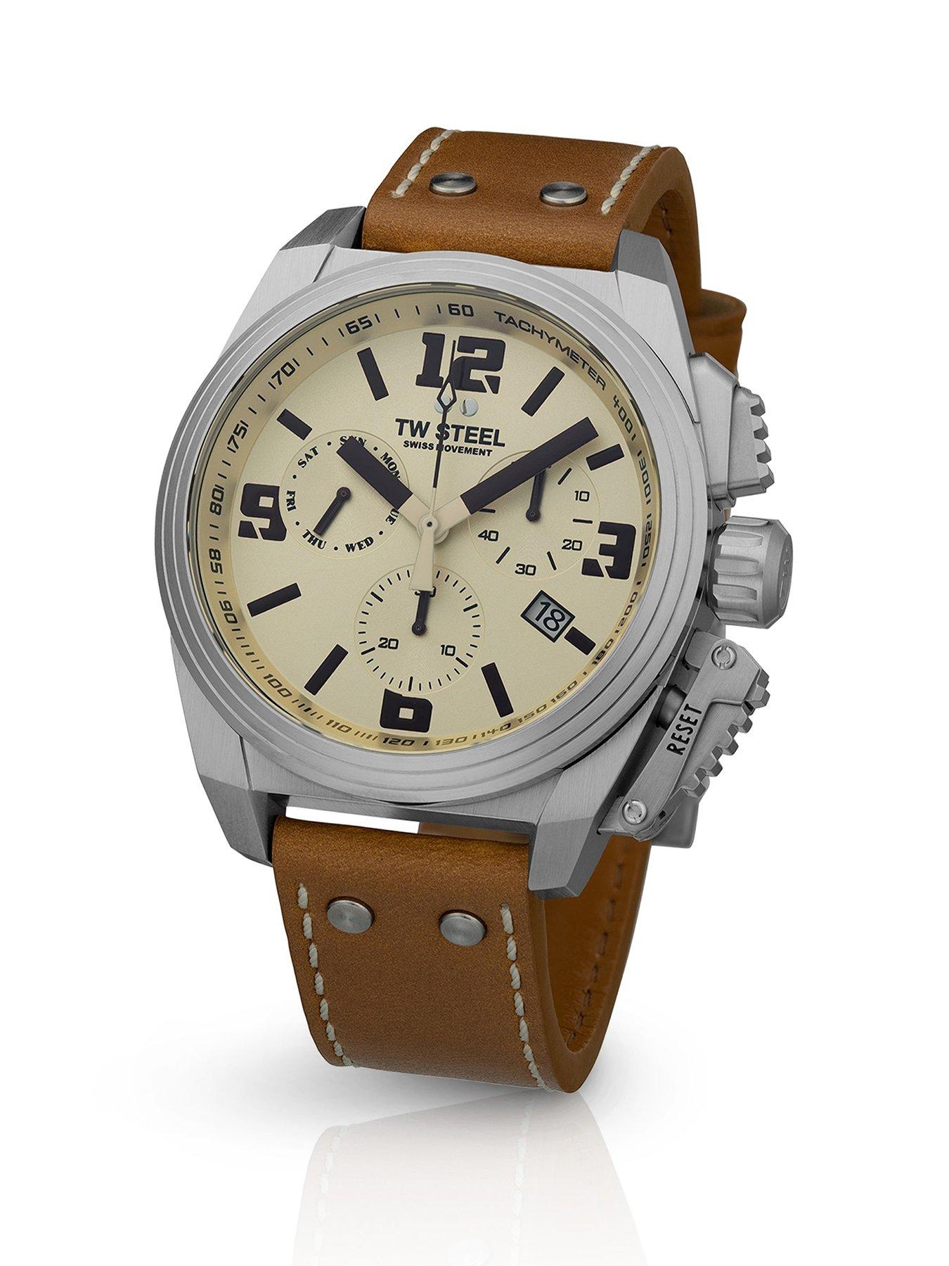 Product photograph of Tw Steel Tw1110 Men S Chronograph Watch - Cream Strap from very.co.uk