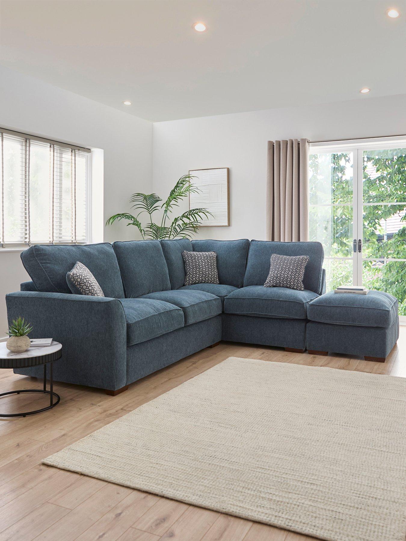 undefined Lucerne Right Hand Fabric Corner Chaise Sofa with Footstool