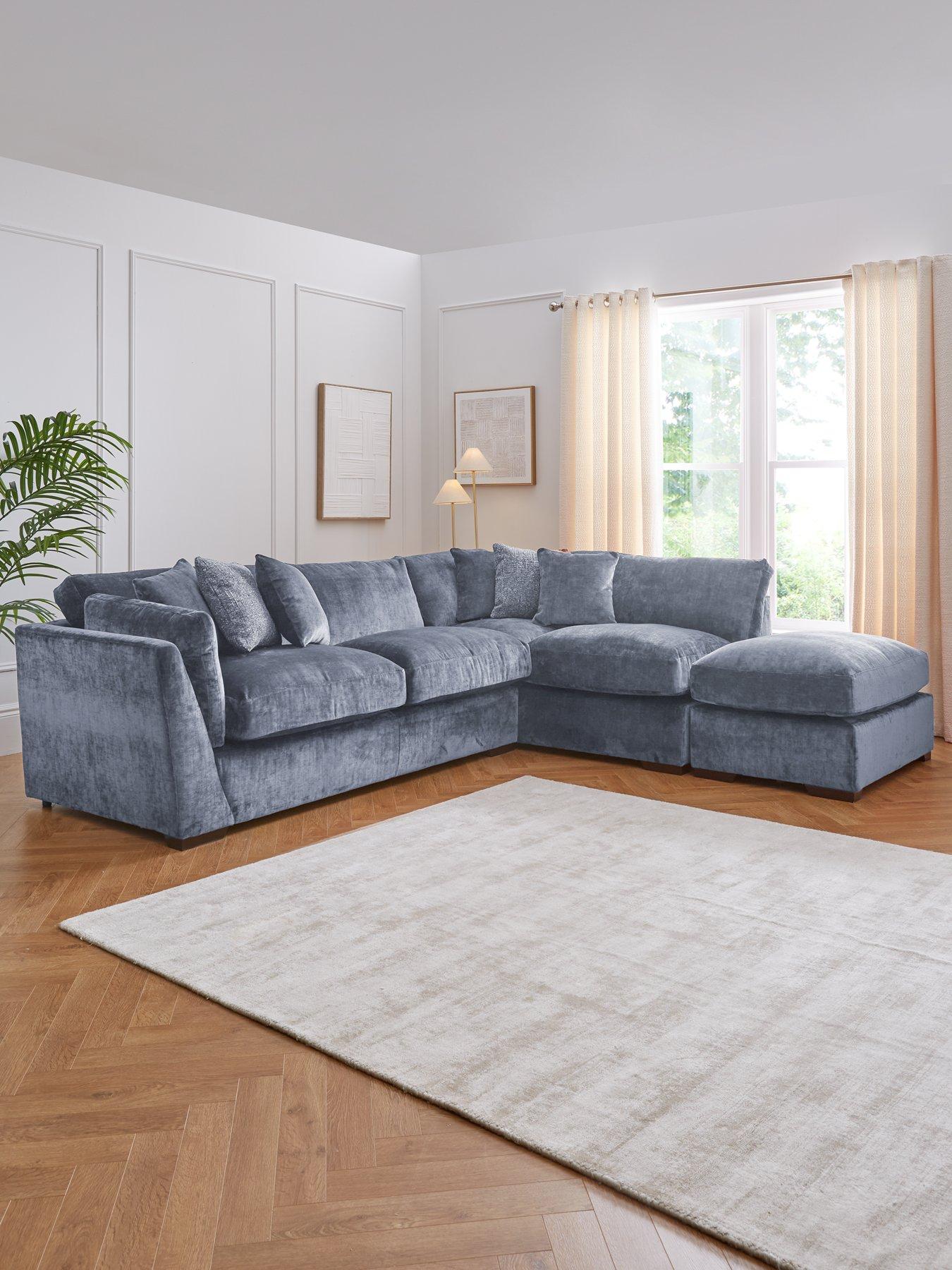 undefined Caressa Fabric Right Hand Corner Chaise Sofa with Footstool