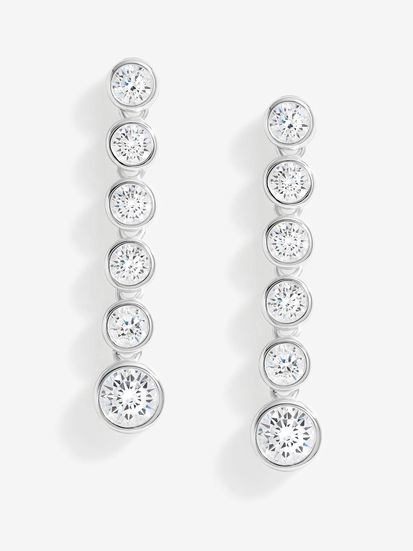 Product photograph of Simply Silver Sterling Silver 925 Cubic Zirconia Graduated Linear Besel Drop Earrings from very.co.uk