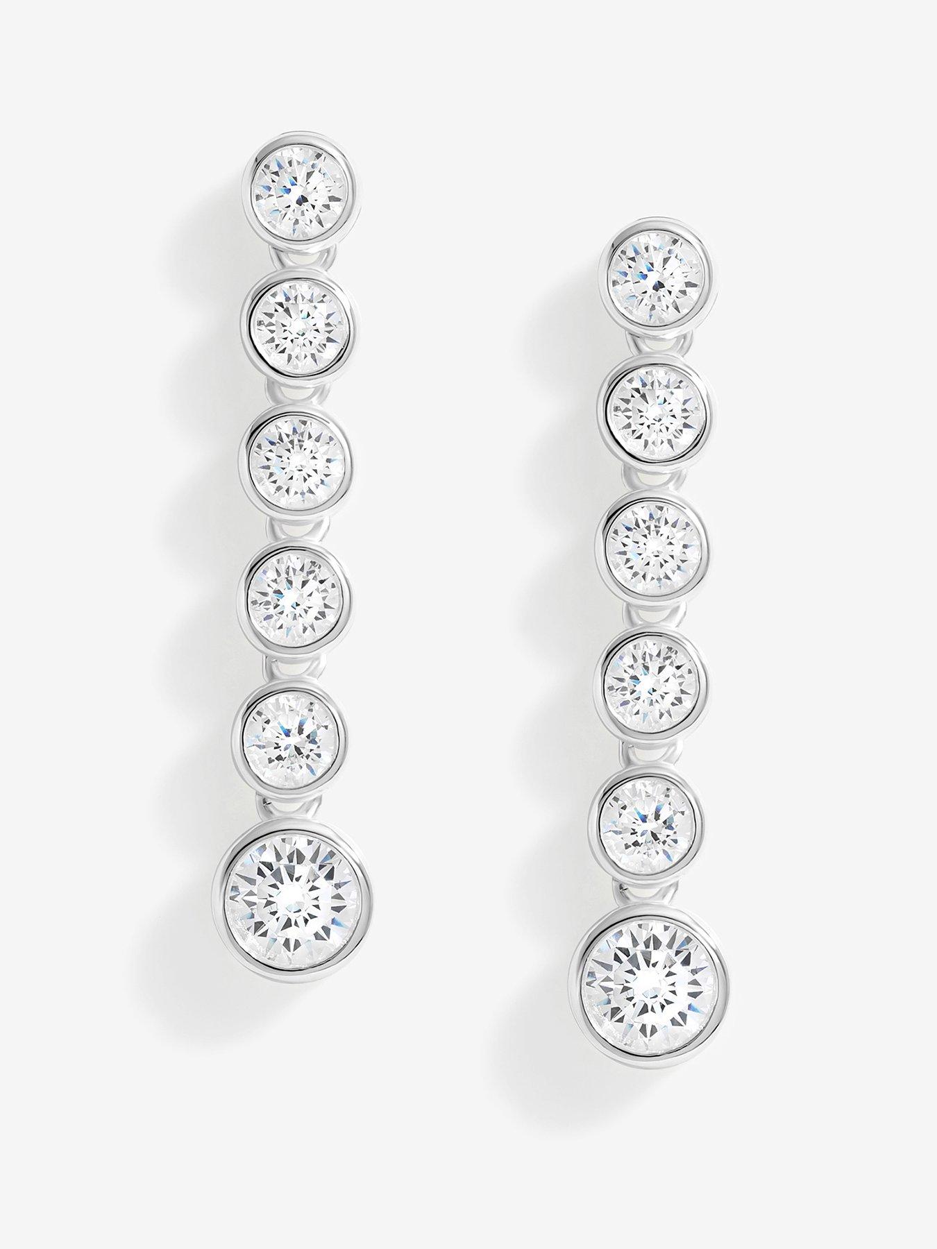 Image of Simply Silver Sterling Silver 925 Cubic Zirconia Graduated Linear Besel Drop Earrings