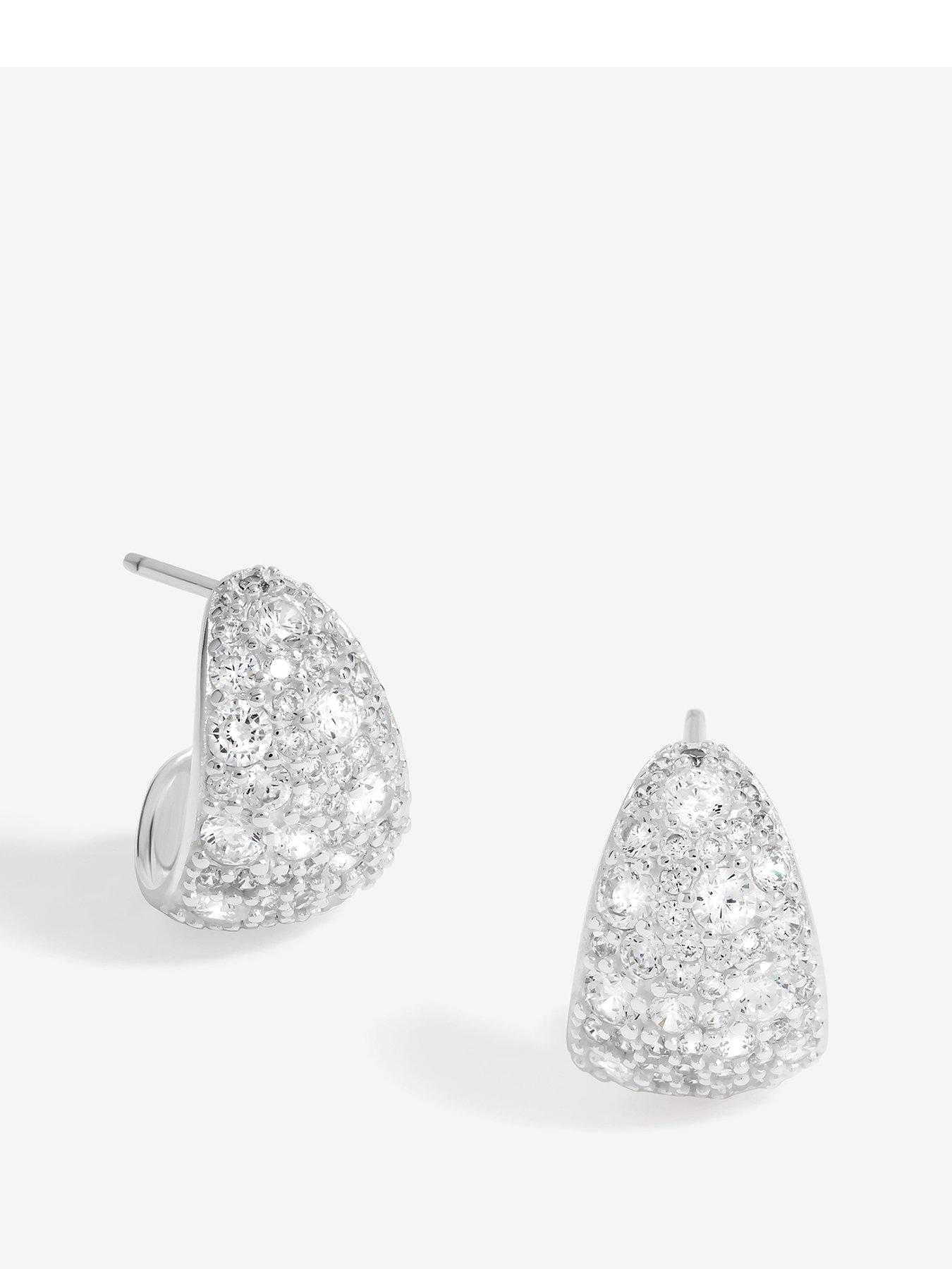 Product photograph of Simply Silver Sterling Silver 925 Cubic Zirconia Pave Hoop Earrings from very.co.uk