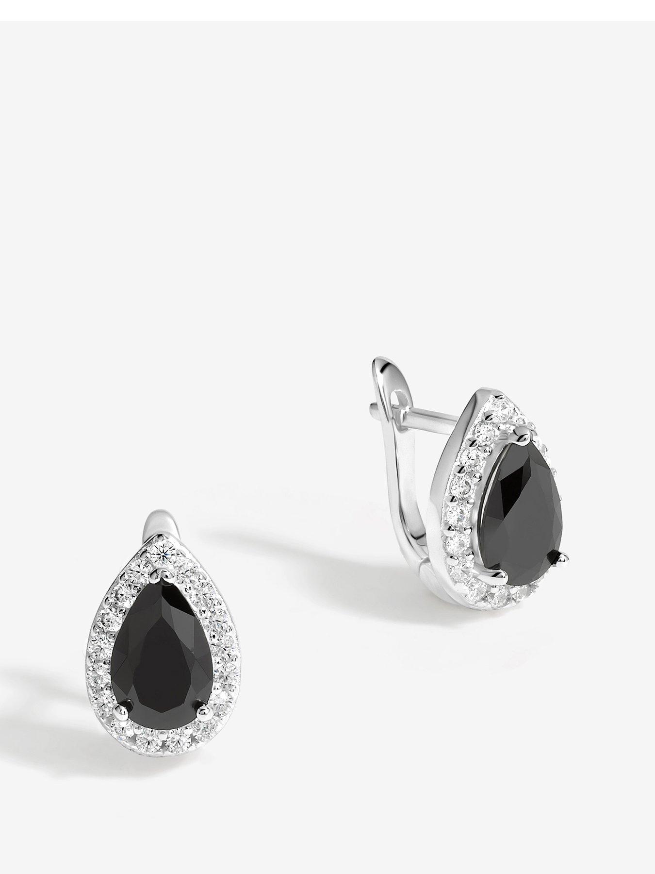 Product photograph of Simply Silver Sterling Silver 925 Cubic Zirconia Peardrop Jet Halo Drop Earrings from very.co.uk