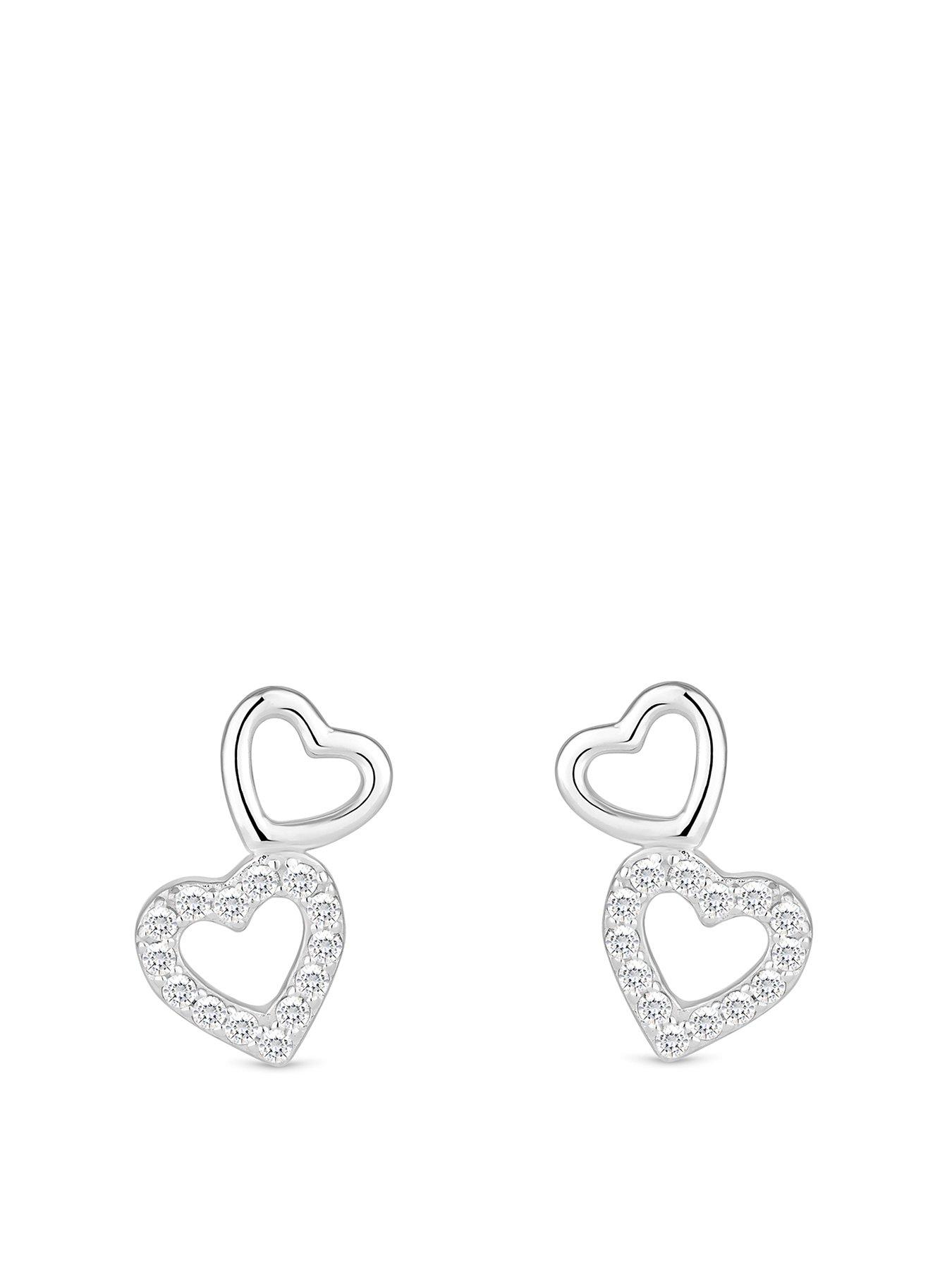 Product photograph of Simply Silver Sterling Silver 925 Polished And Cubic Zirconia Double Heart Stud Earrings from very.co.uk