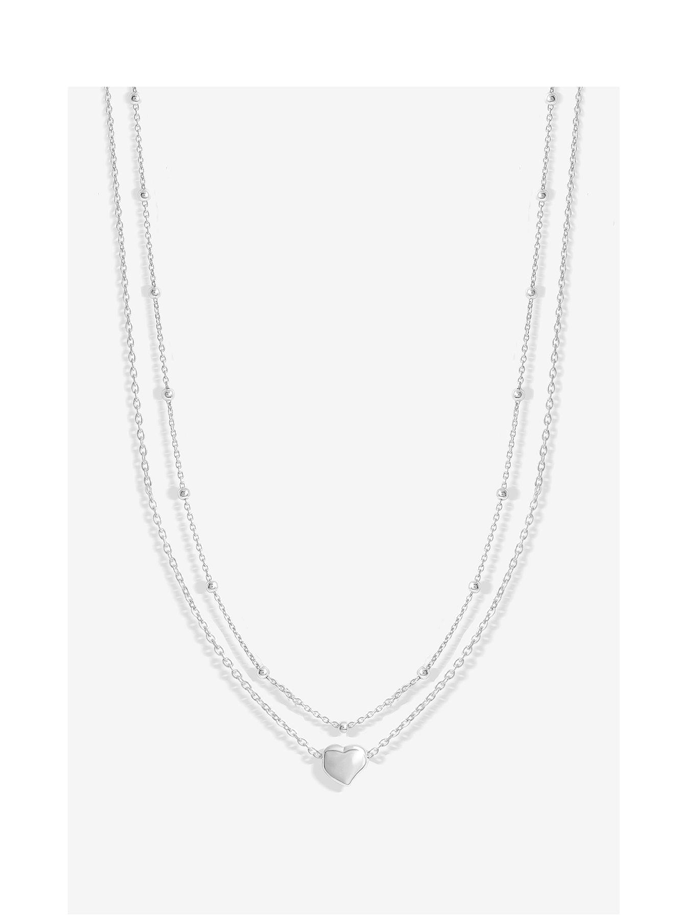 Product photograph of Simply Silver Sterling Silver 925 Polished Double Row Station Heart Necklace from very.co.uk