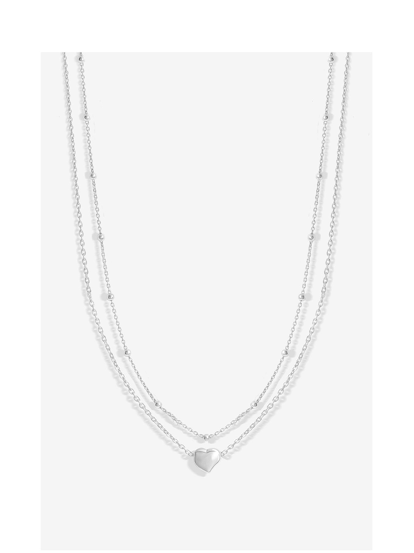 undefined Sterling Silver 925 Polished Double Row Station Heart Necklace