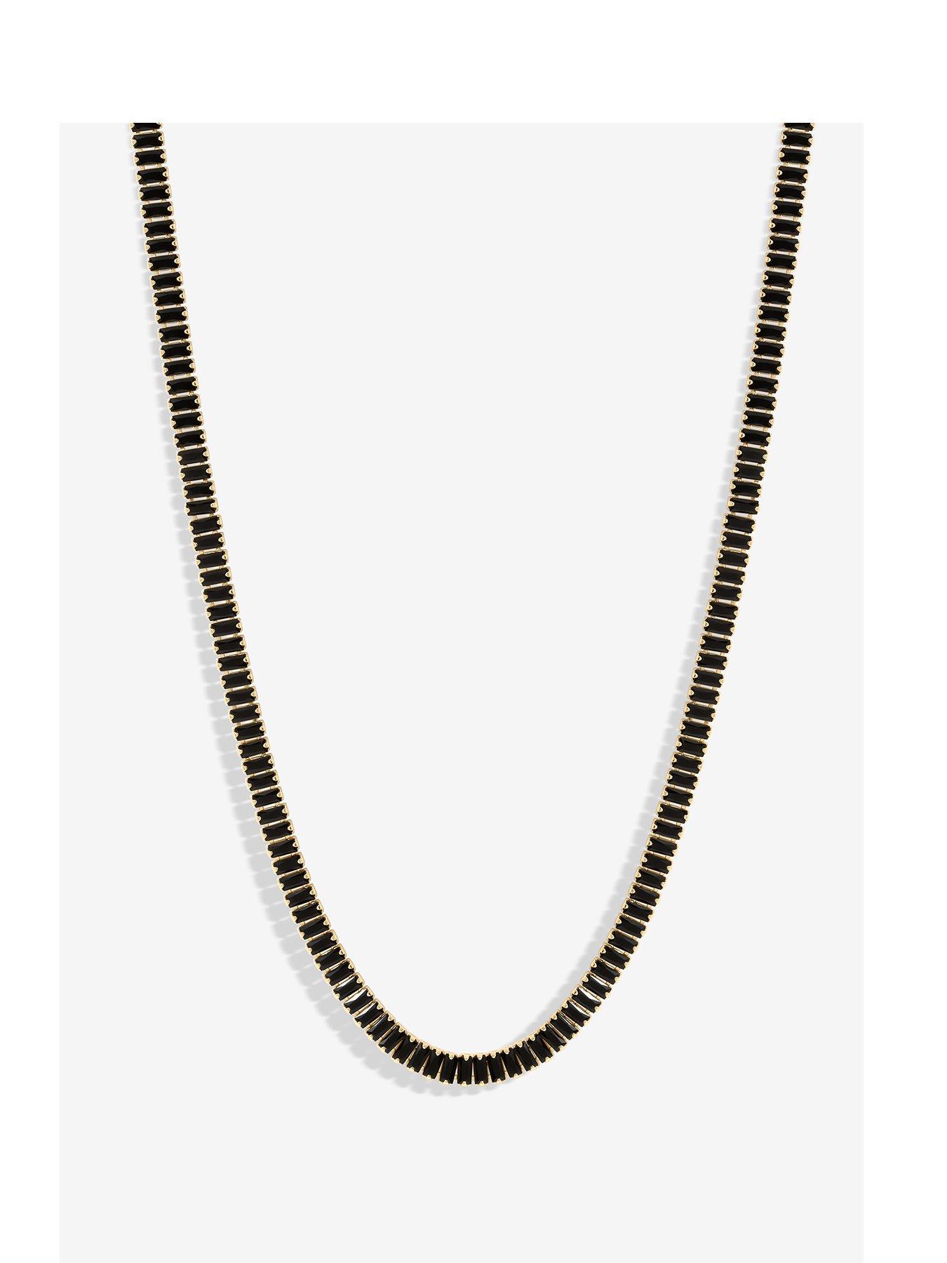 Product photograph of Inicio Gold Plated Jet Baguette Stone Tennis Necklace from very.co.uk