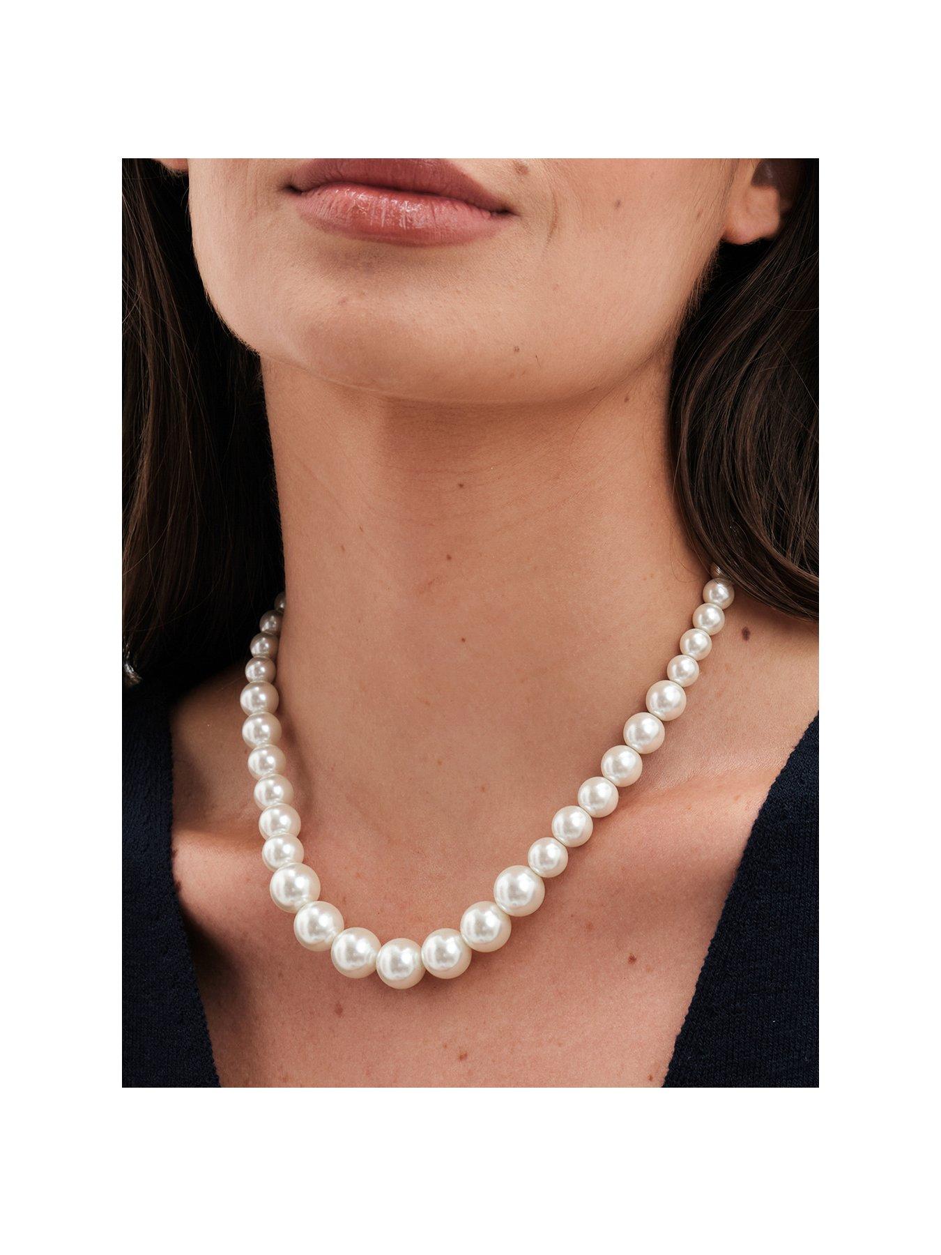 Product photograph of Jon Richard Graduated Pearl Necklace from very.co.uk