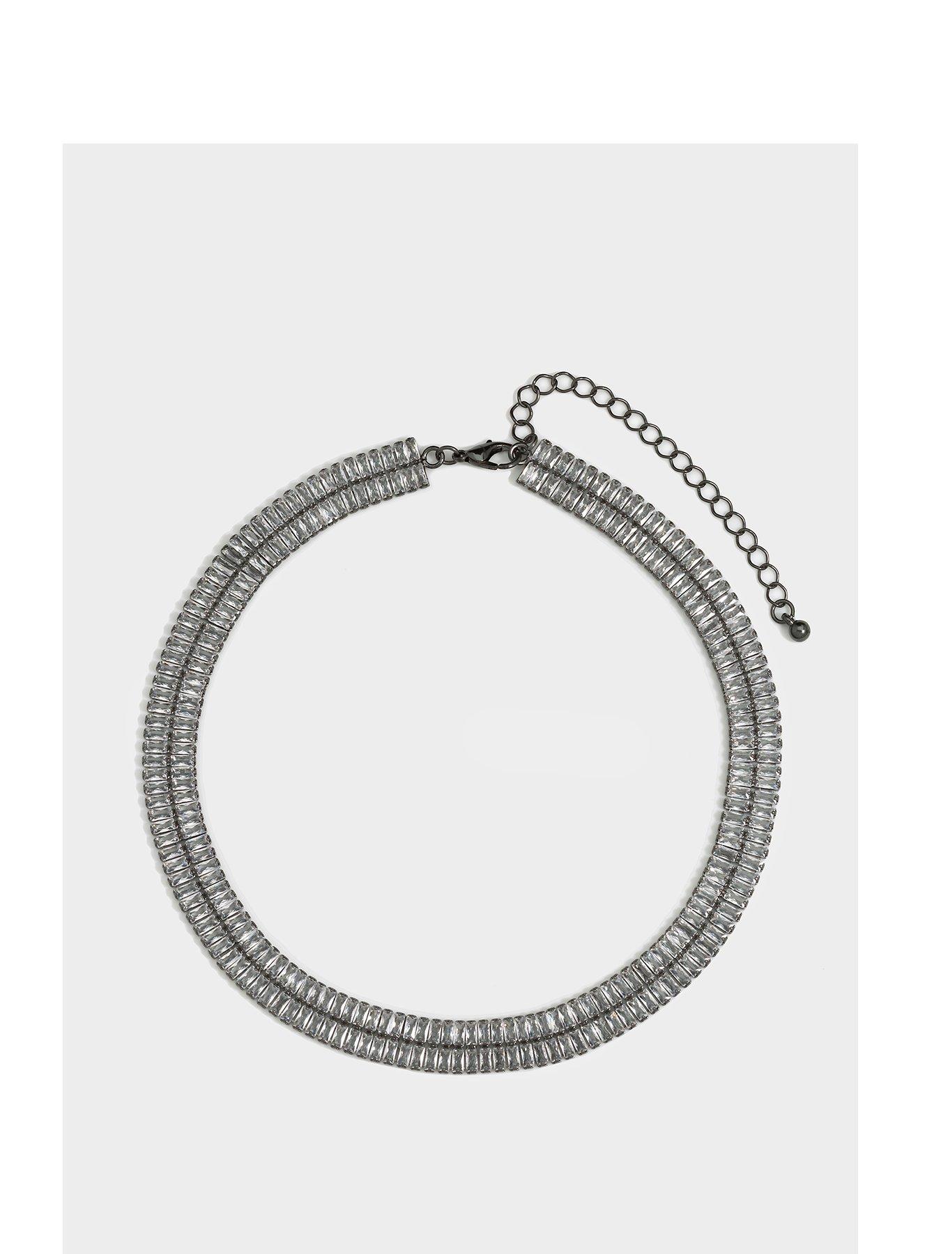 Product photograph of Mood Hematite Crystal Double Baguette Choker Necklace from very.co.uk