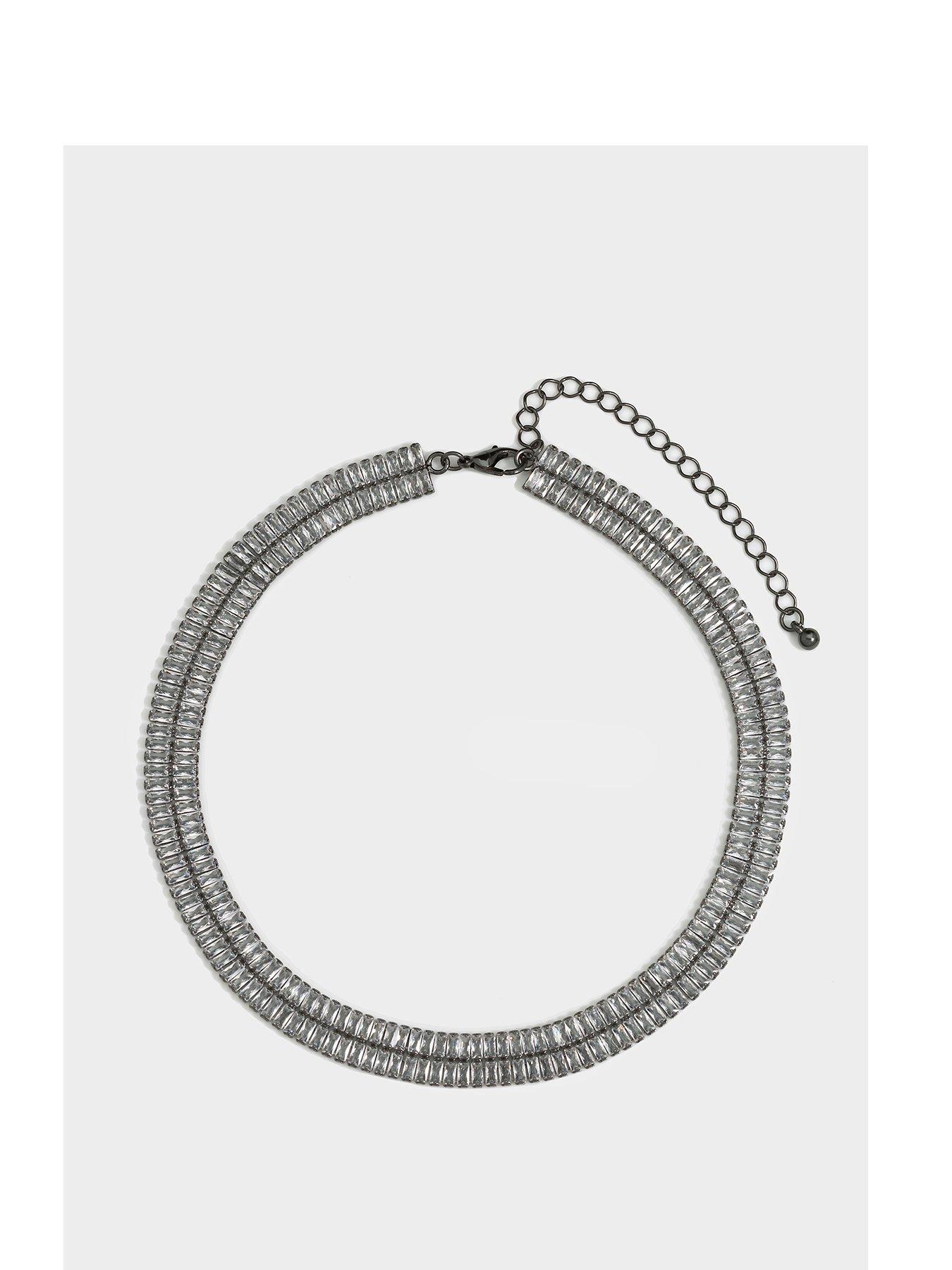 undefined Hematite Crystal Double Baguette Choker Necklace