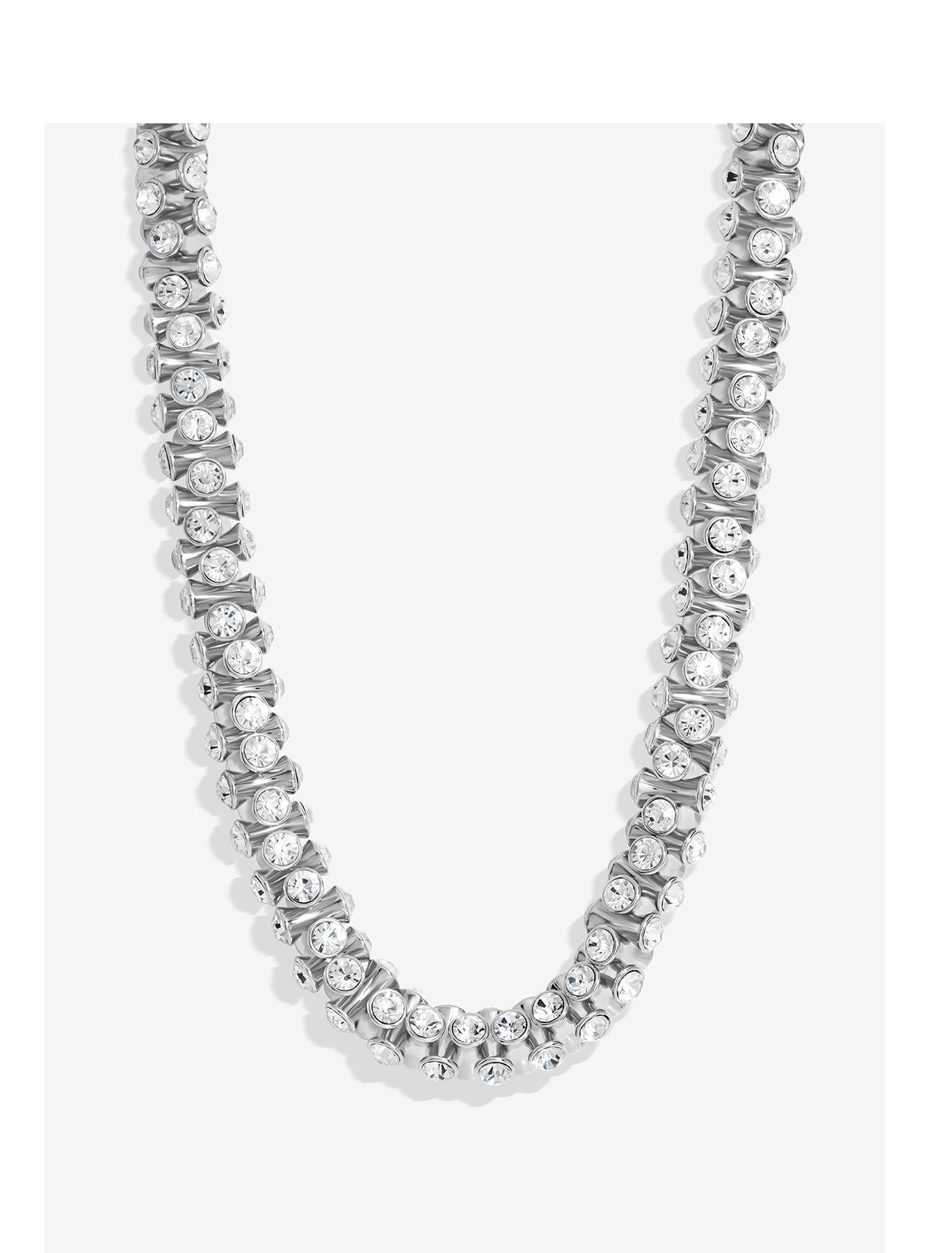 Product photograph of Mood Rhodium Crystal Tube Shaker Necklace from very.co.uk