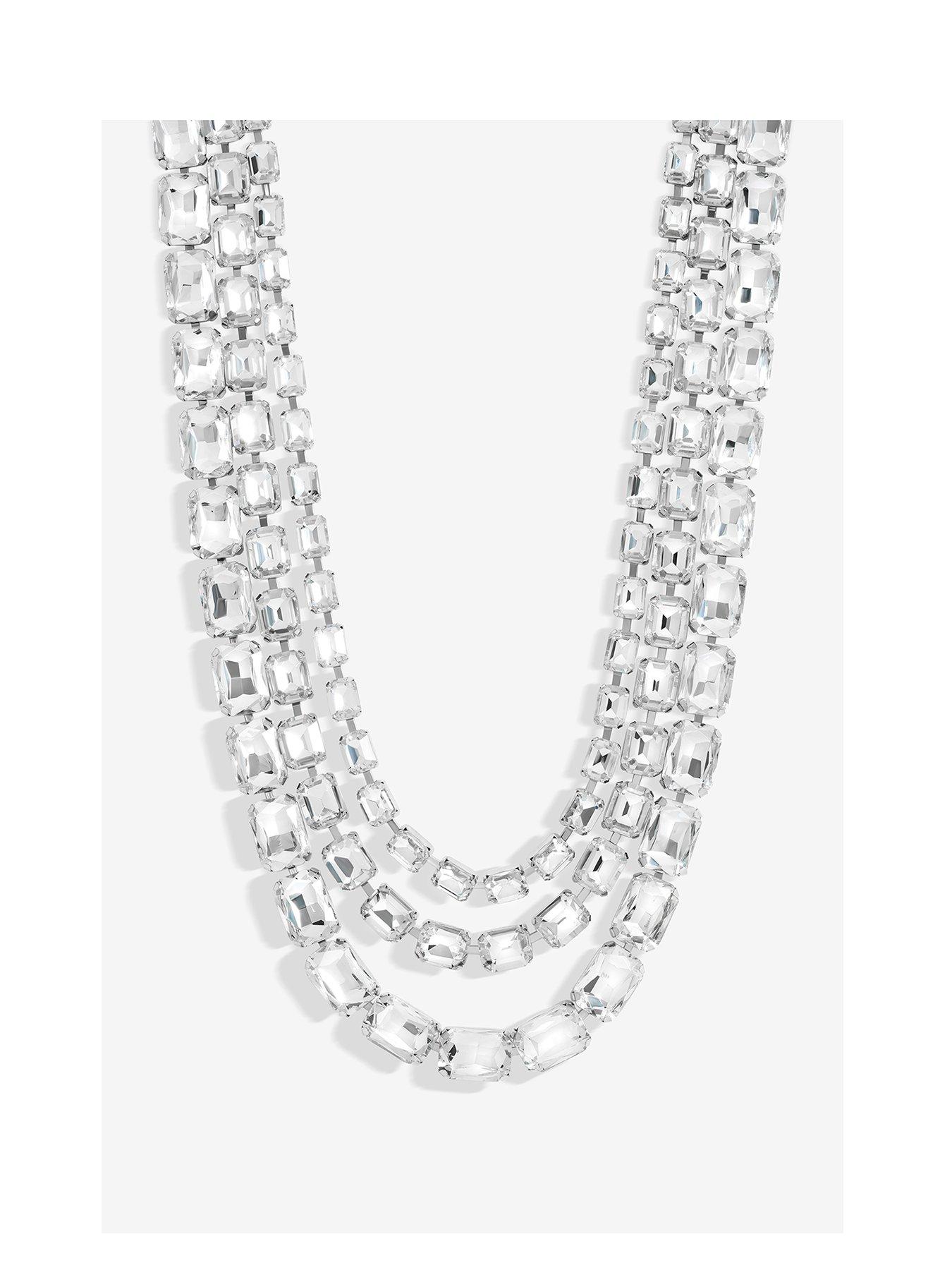 Product photograph of Mood Silver Crystal Mirror Layered Collar Necklace from very.co.uk