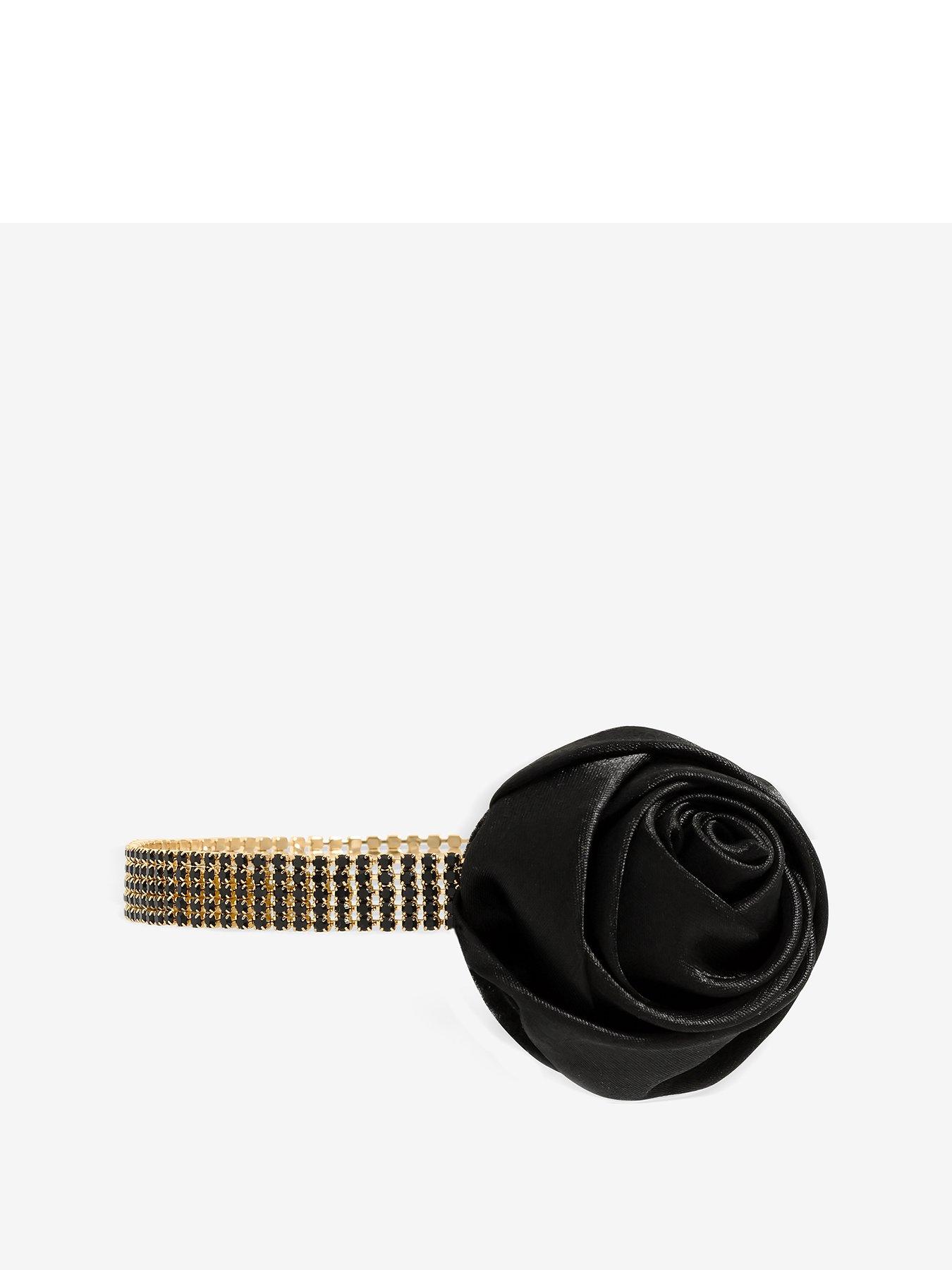 Product photograph of Mood Black Diamante Flower Corsage Necklace from very.co.uk