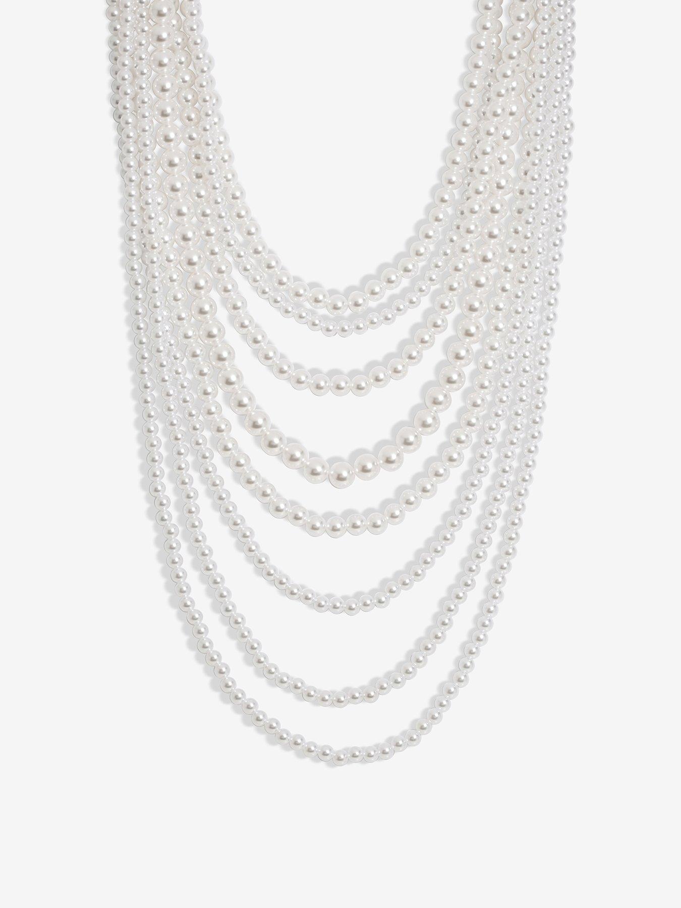 Product photograph of Mood Silver Pearl Statement Layered Bib Necklace from very.co.uk