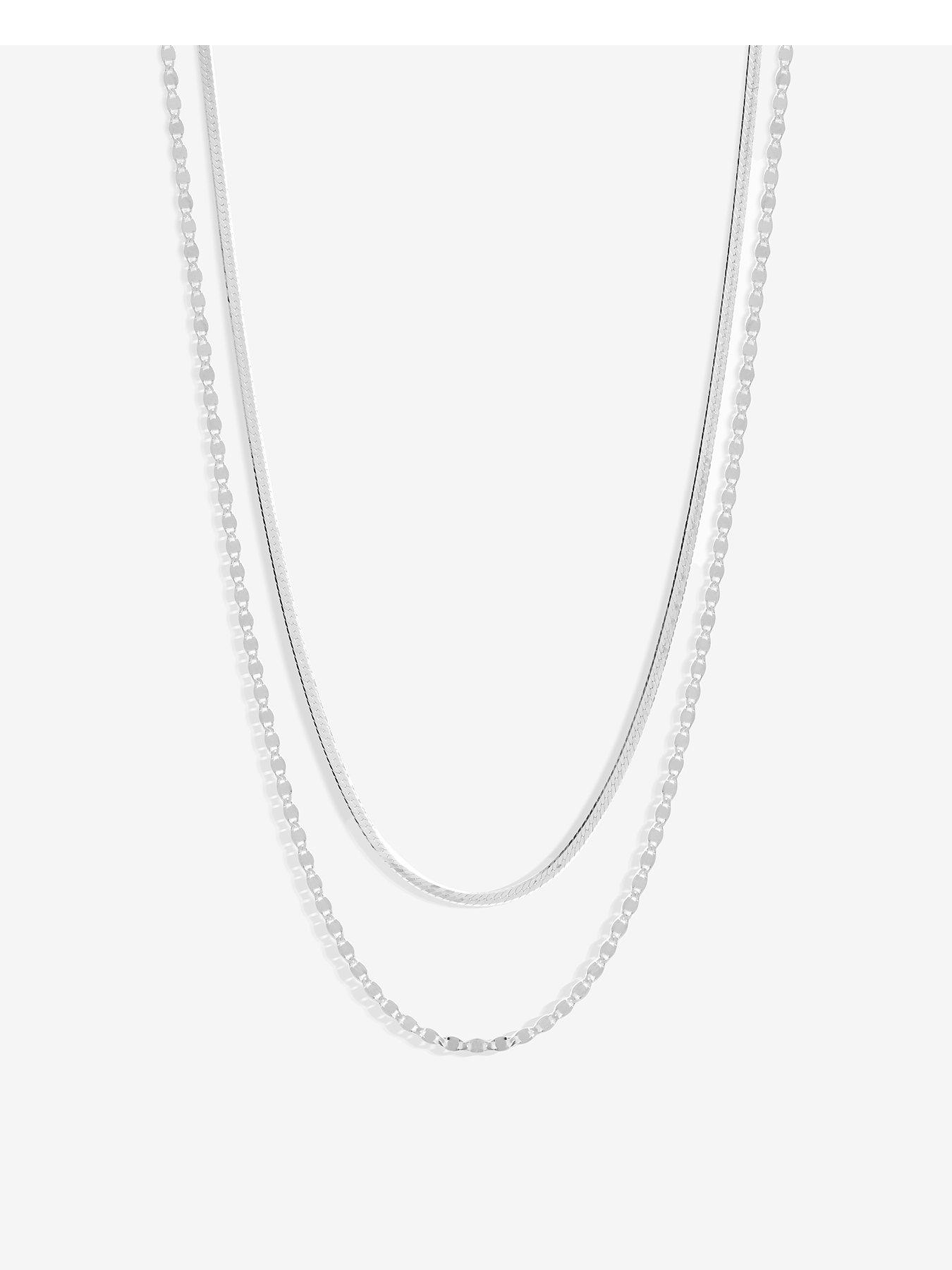 Product photograph of Simply Silver Sterling Silver 925 Polished Textured Double Chain Necklace from very.co.uk