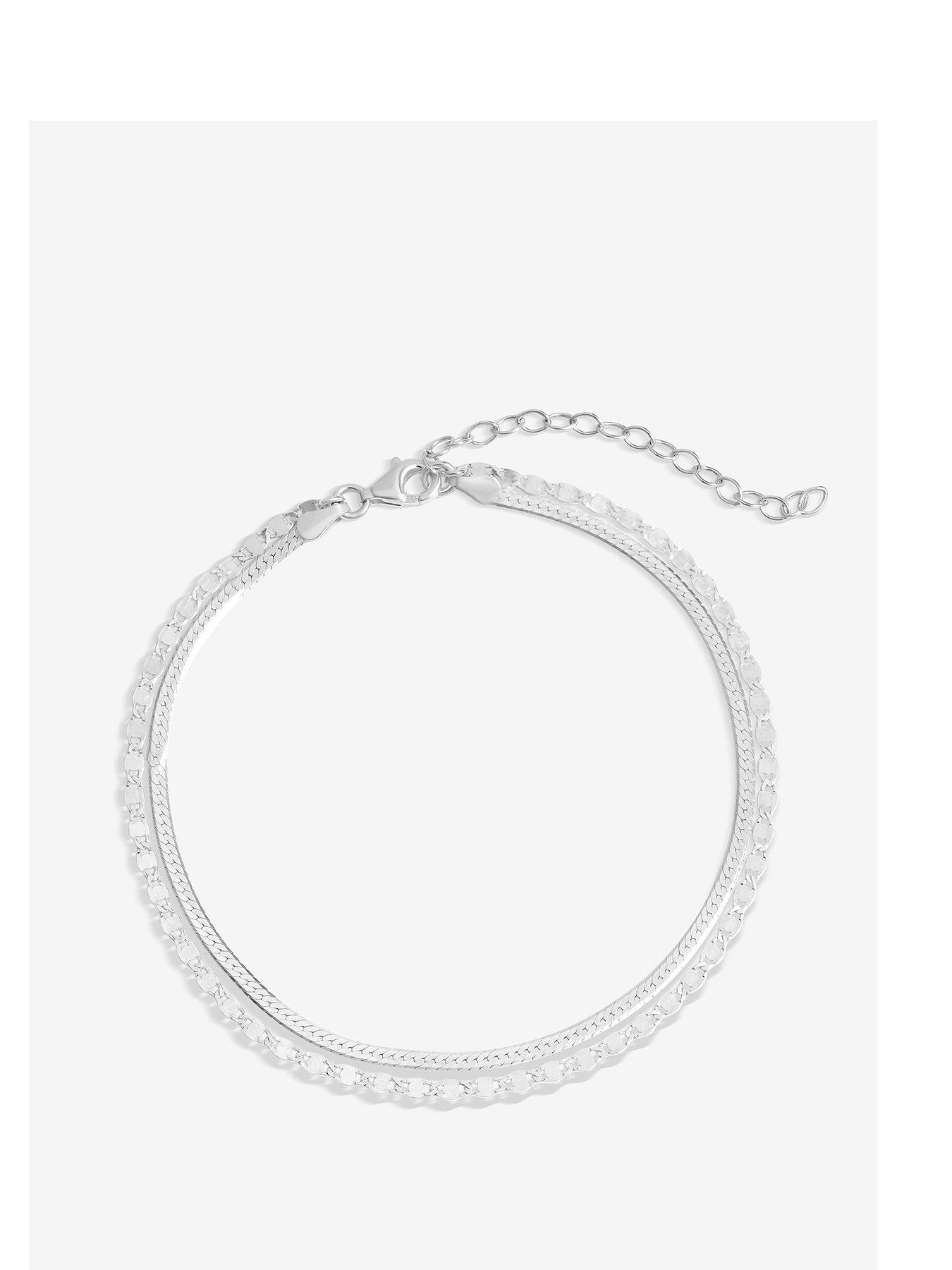 Product photograph of Simply Silver Sterling Silver 925 Polished Textured Double Chain Bracelet from very.co.uk