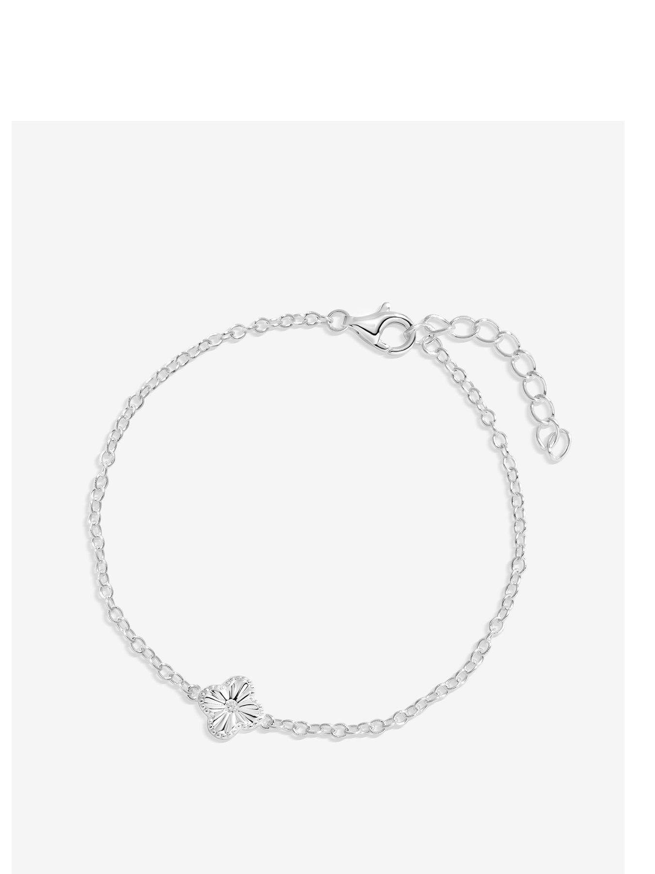 Product photograph of Simply Silver Sterling Silver 925 Polished Diamond Cut Clover Bracelet from very.co.uk