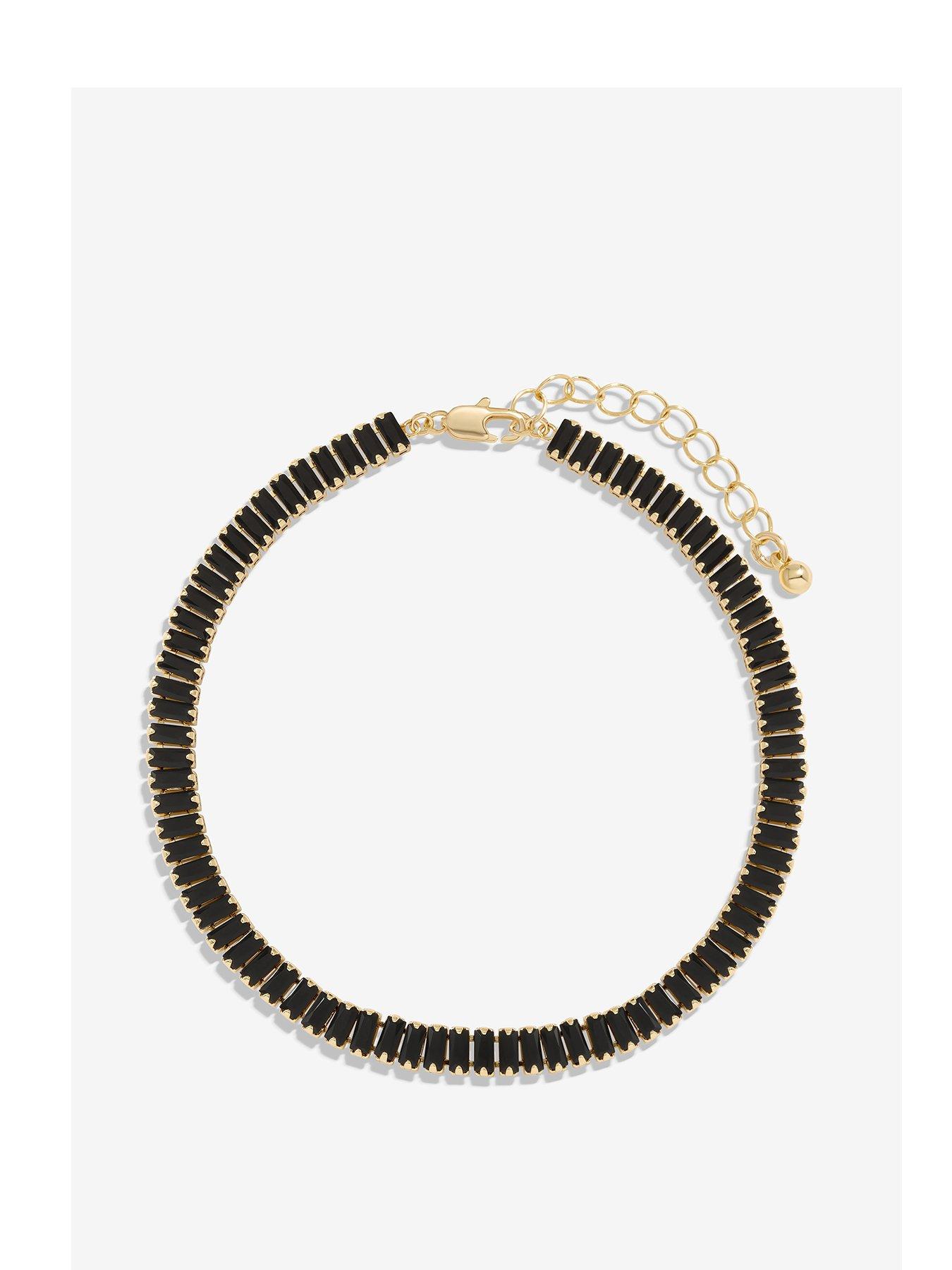 Product photograph of Inicio Gold Plated Jet Baguette Stone Tennis Bracelet from very.co.uk