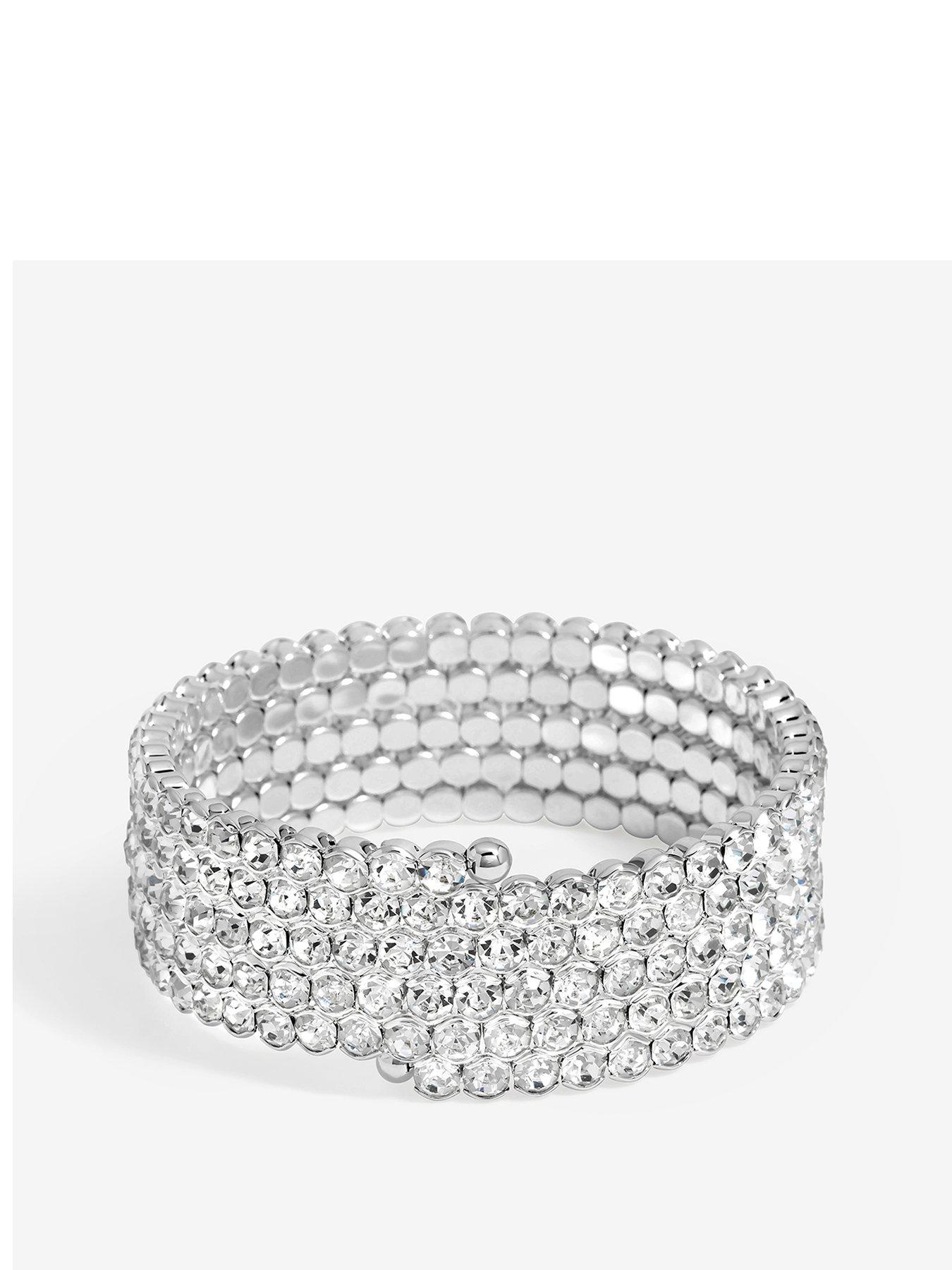 Product photograph of Mood Silver Crystal Round Wrap Cuff Bracelet from very.co.uk