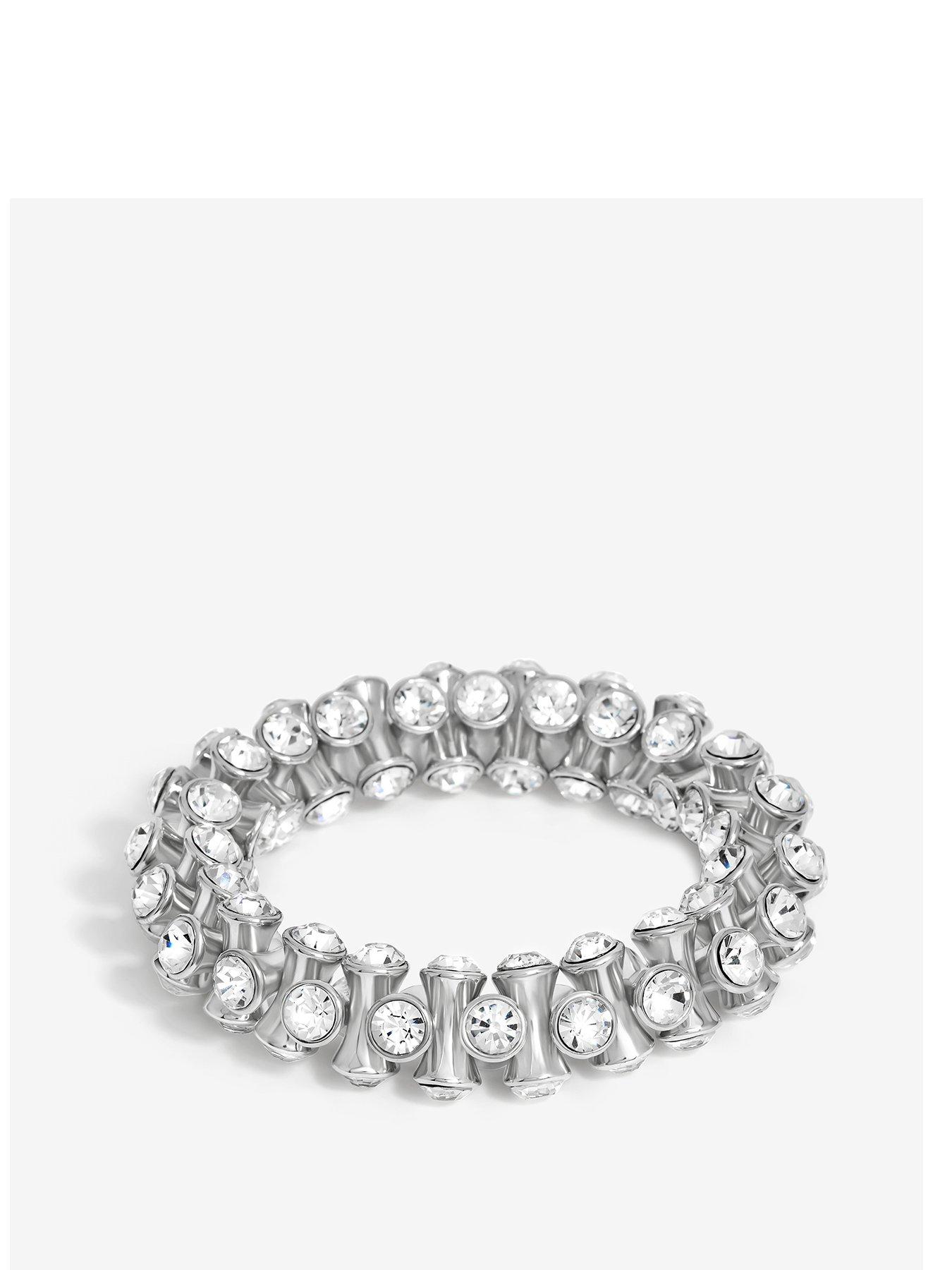 Product photograph of Mood Rhodium Crystal Tube Shaker Bracelet from very.co.uk