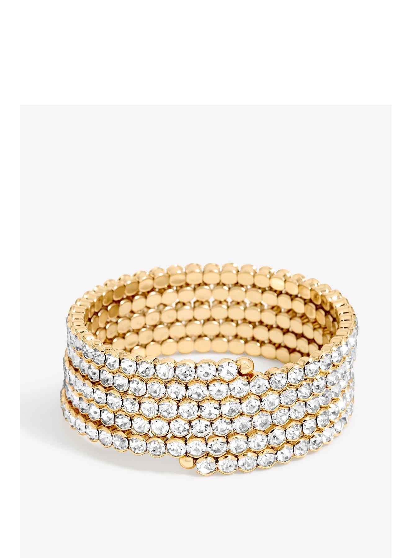 Product photograph of Mood Gold Crystal Round Wrap Cuff Bracelet from very.co.uk