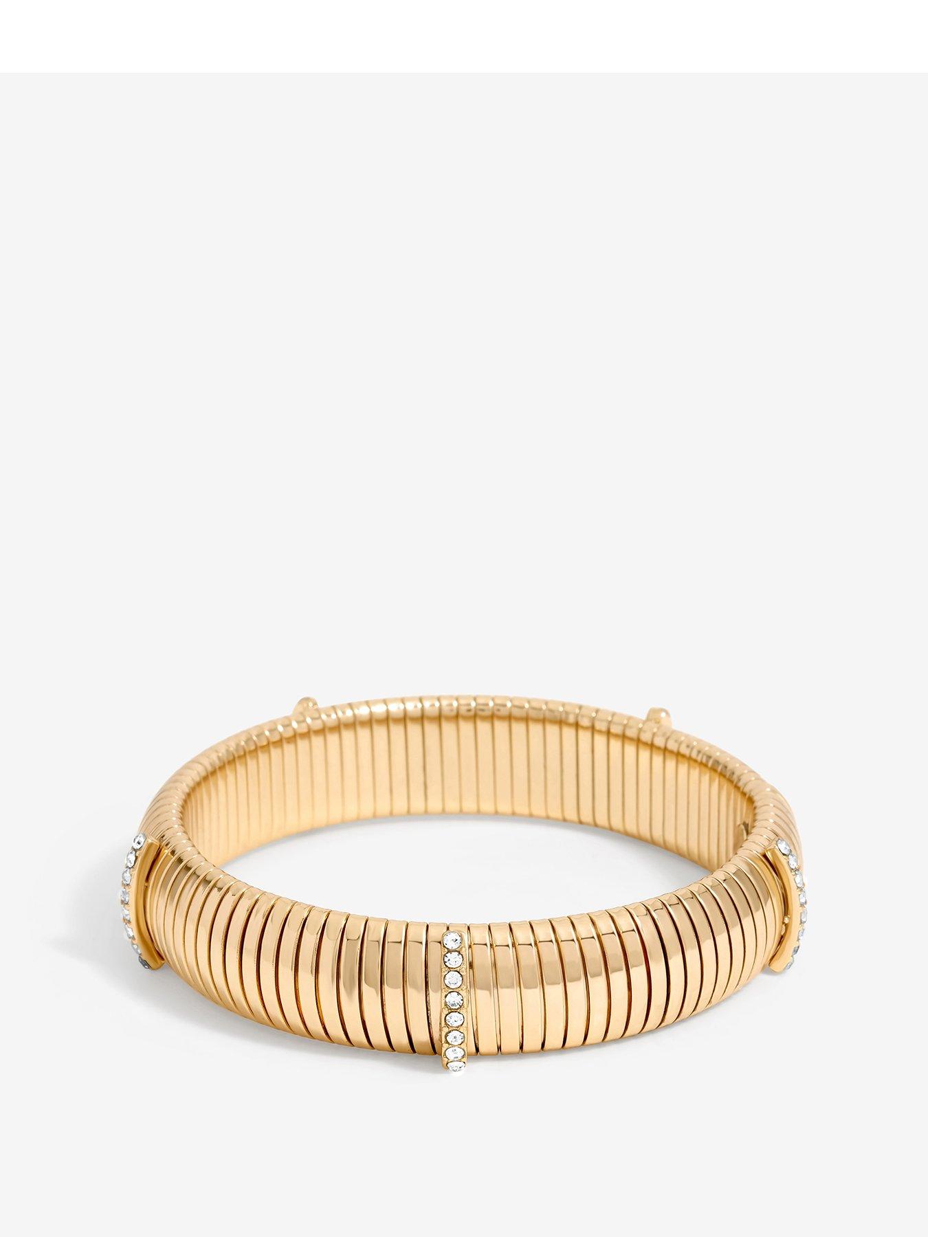 Product photograph of Mood Gold Crystal Station Stretch Bracelet from very.co.uk