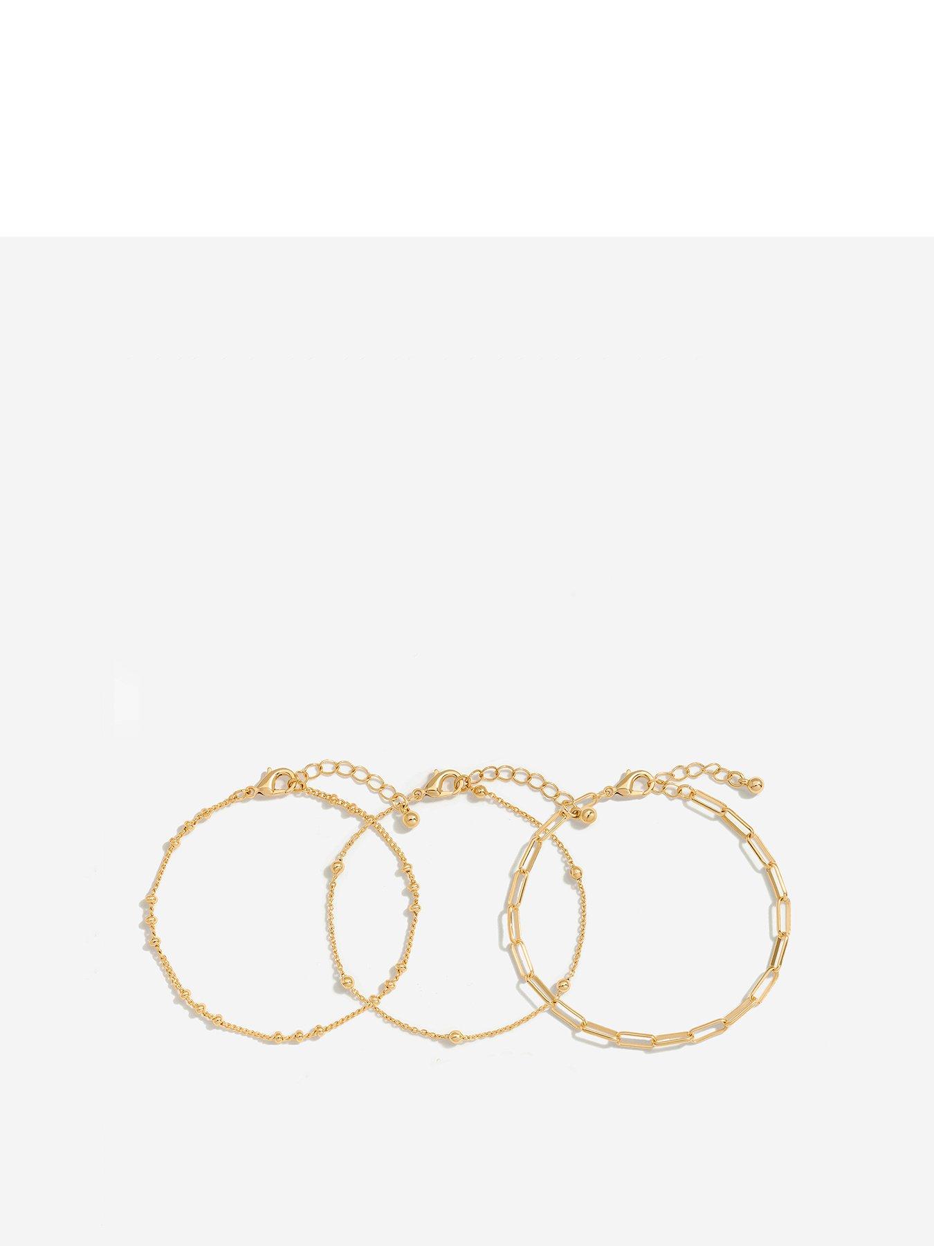 Product photograph of Mood Gold Polished Ball Fine Chain Bracelets - Pack Of 3 from very.co.uk