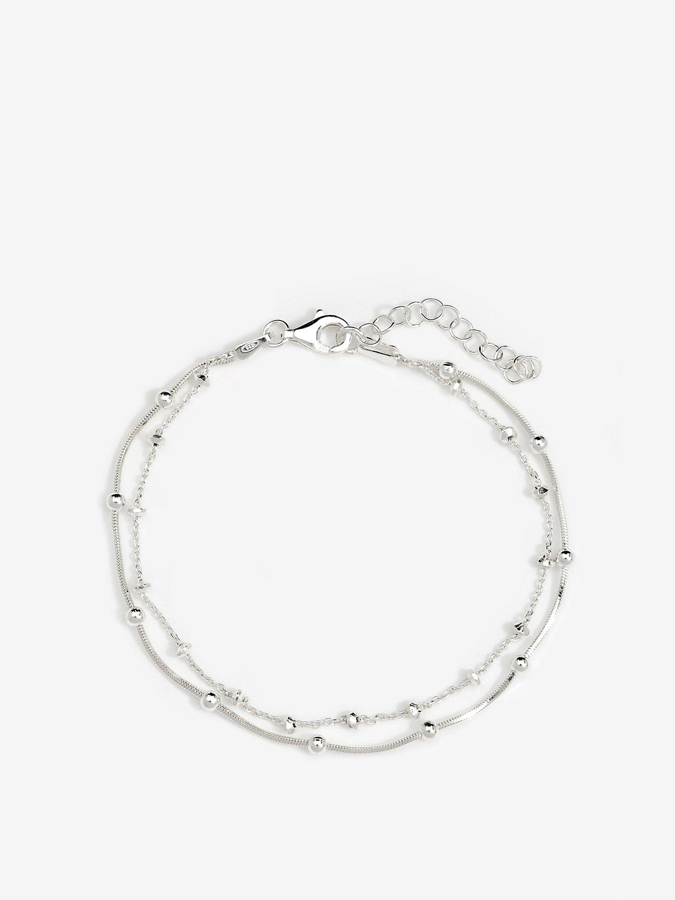 Product photograph of Simply Silver Sterling Silver 925 Polished Double Row Ball Chain Bracelet from very.co.uk