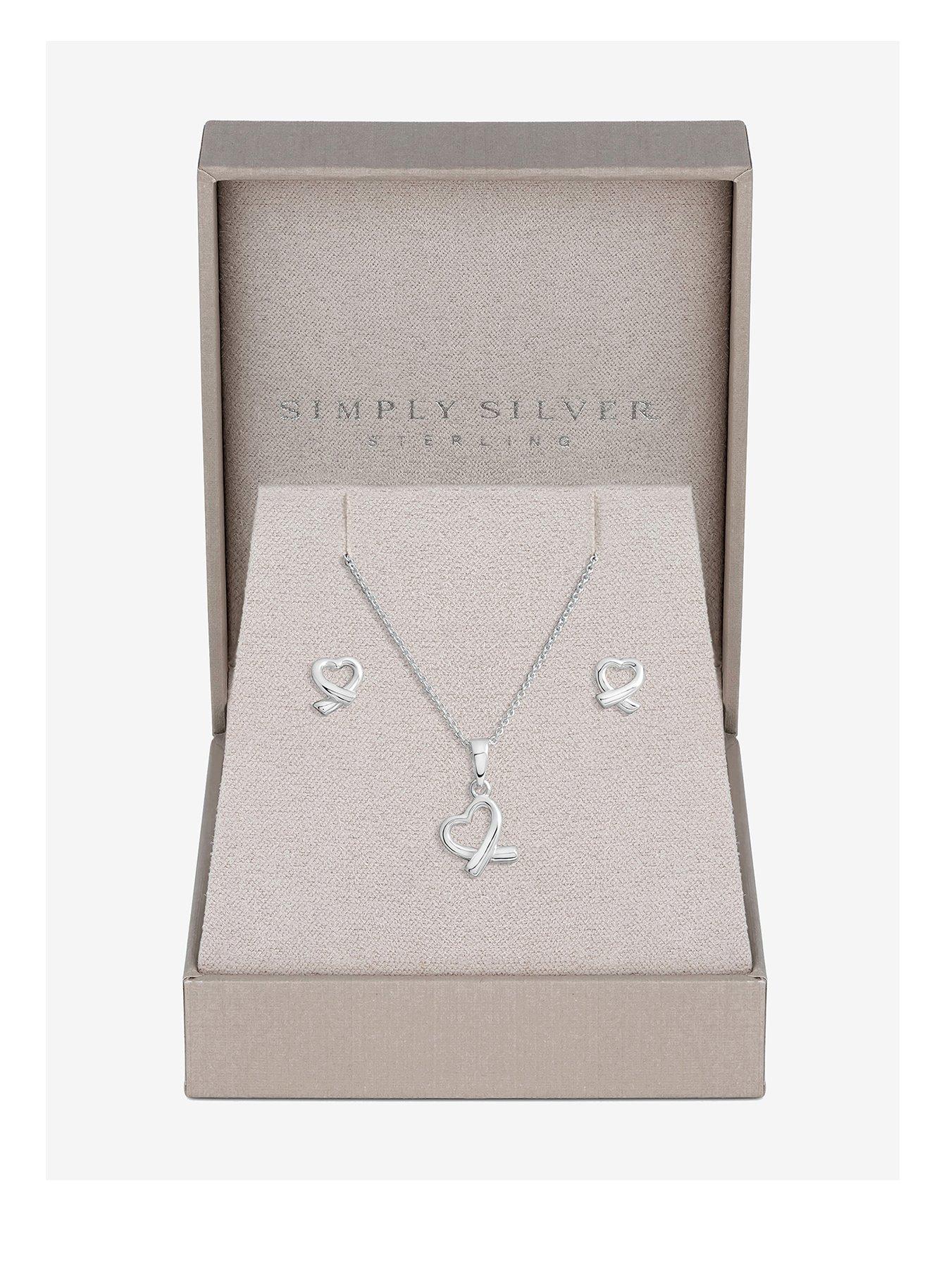 Product photograph of Simply Silver Sterling Silver 925 Polished Open Heart Set - Gift Boxed from very.co.uk