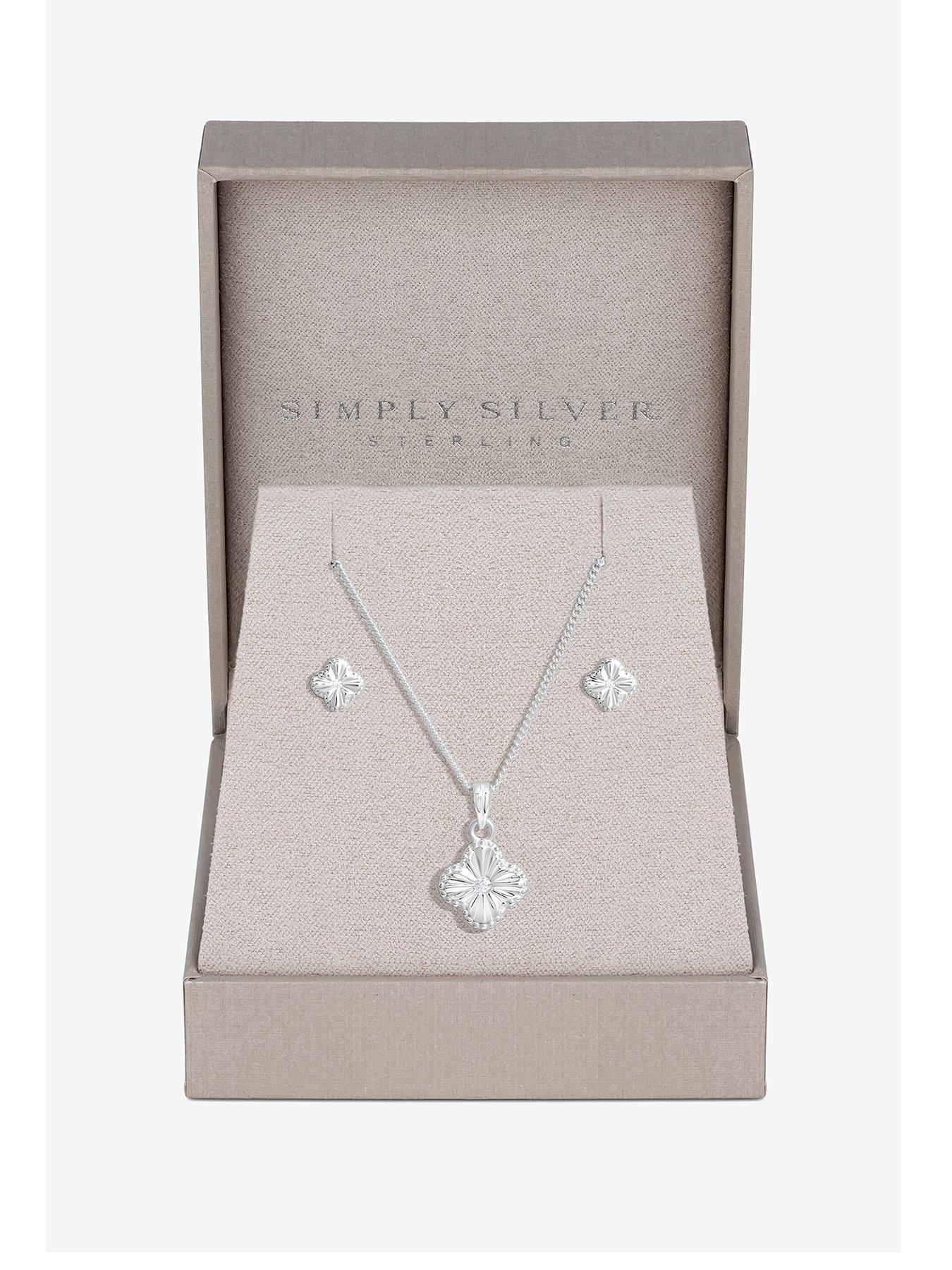 Product photograph of Simply Silver Sterling Silver 925 Diamond Cut Clover Set - Gift Boxed from very.co.uk