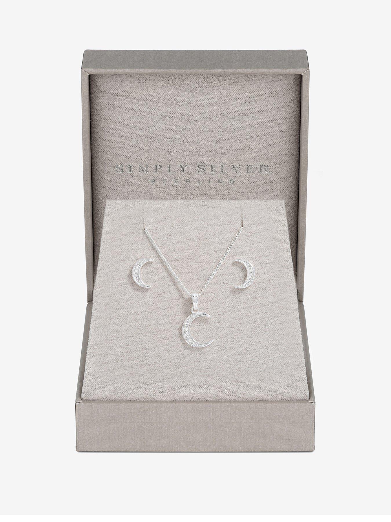 Product photograph of Simply Silver Sterling Silver 925 Cubic Zirconia Crescent Set - Gift Boxed from very.co.uk