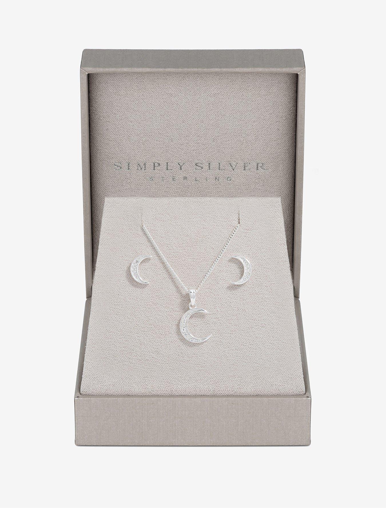 Product photograph of Simply Silver Simply Silver Sterling Silver 925 Cubic Zirconia Crescent Set - Gift Boxed from very.co.uk