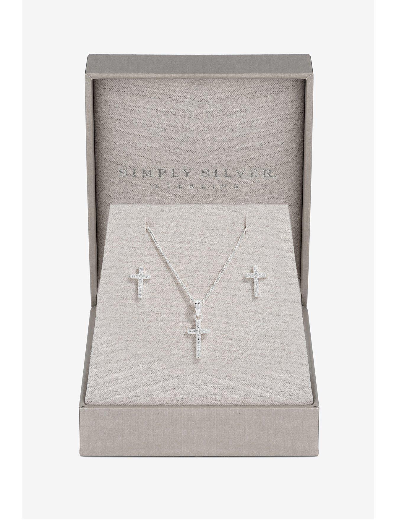 White Gold Sterling Silver Cubic Zirconia Cross Necklace Simply