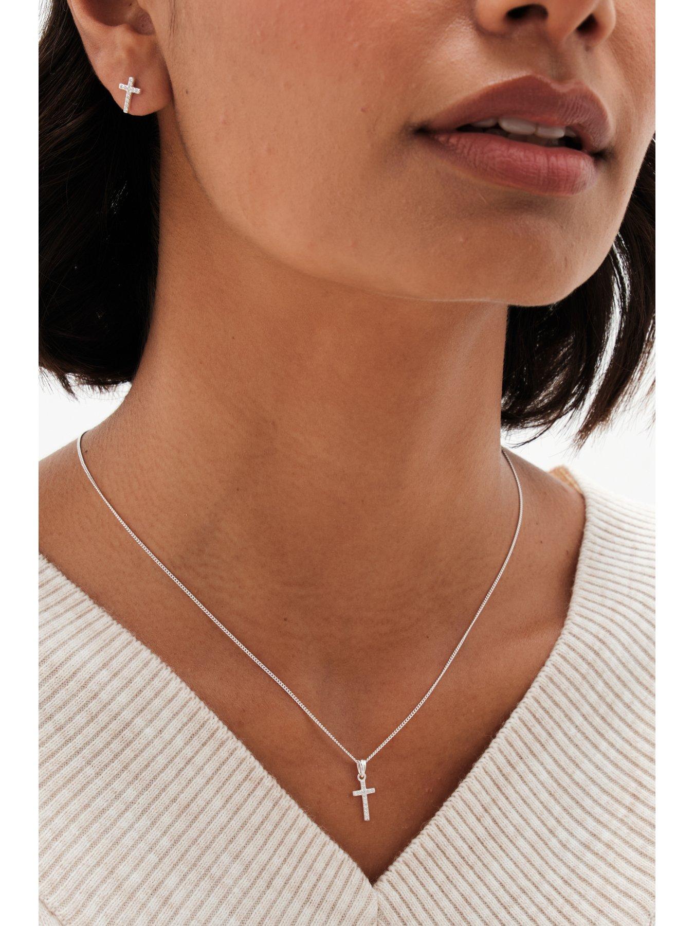 Simply Silver Sterling Silver 925 Cubic Zirconia Cross Set Gift