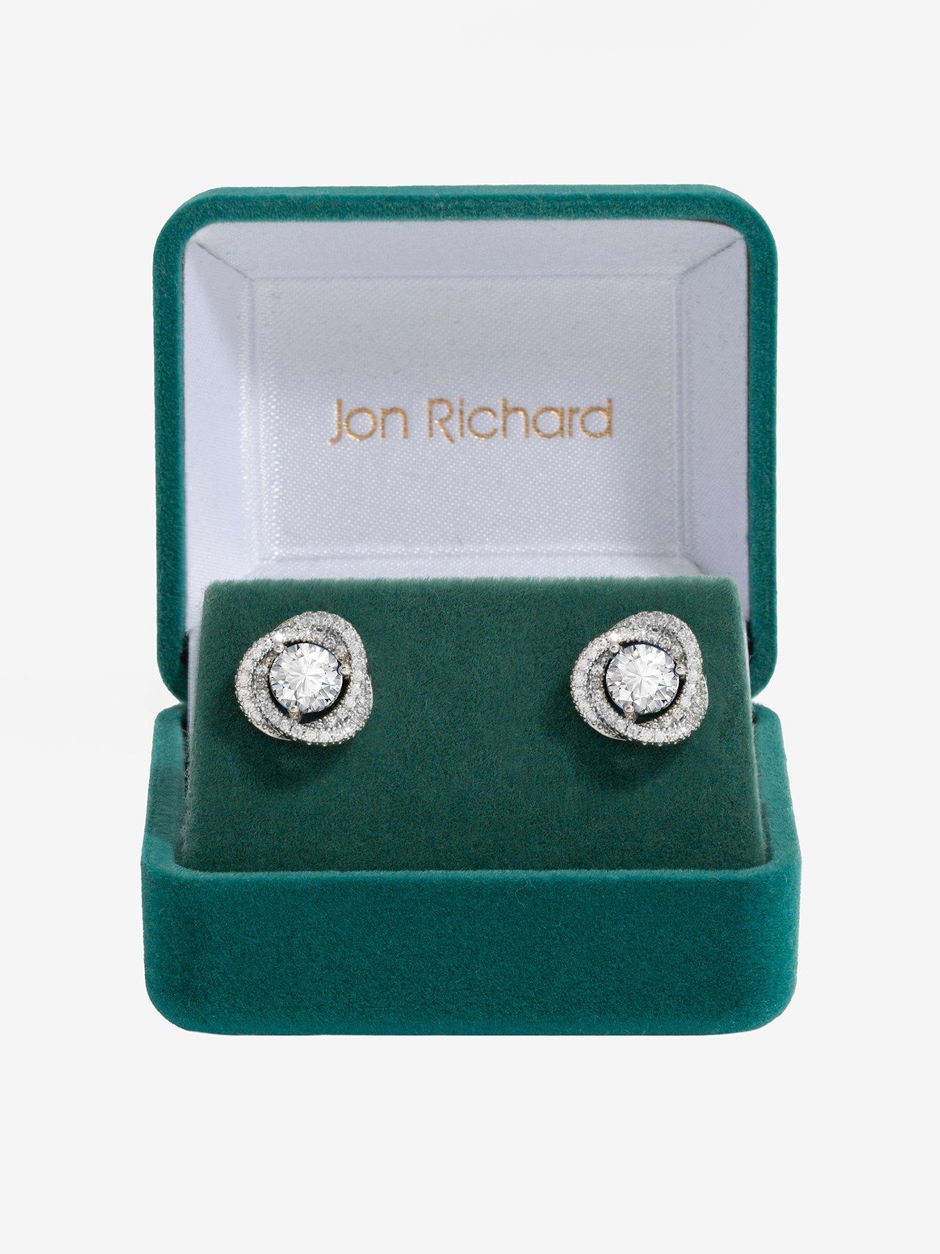 Product photograph of Jon Richard Rhodium Plated Crystal Halo Earrings from very.co.uk