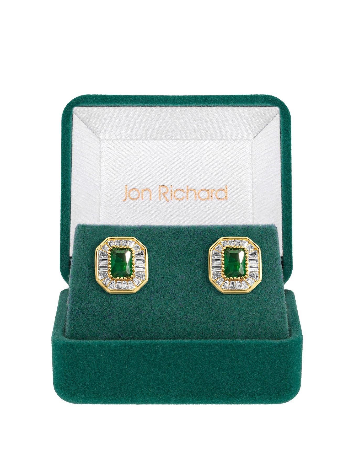 Product photograph of Jon Richard Gold Plated And Emerald Baguette Stud Earrings from very.co.uk