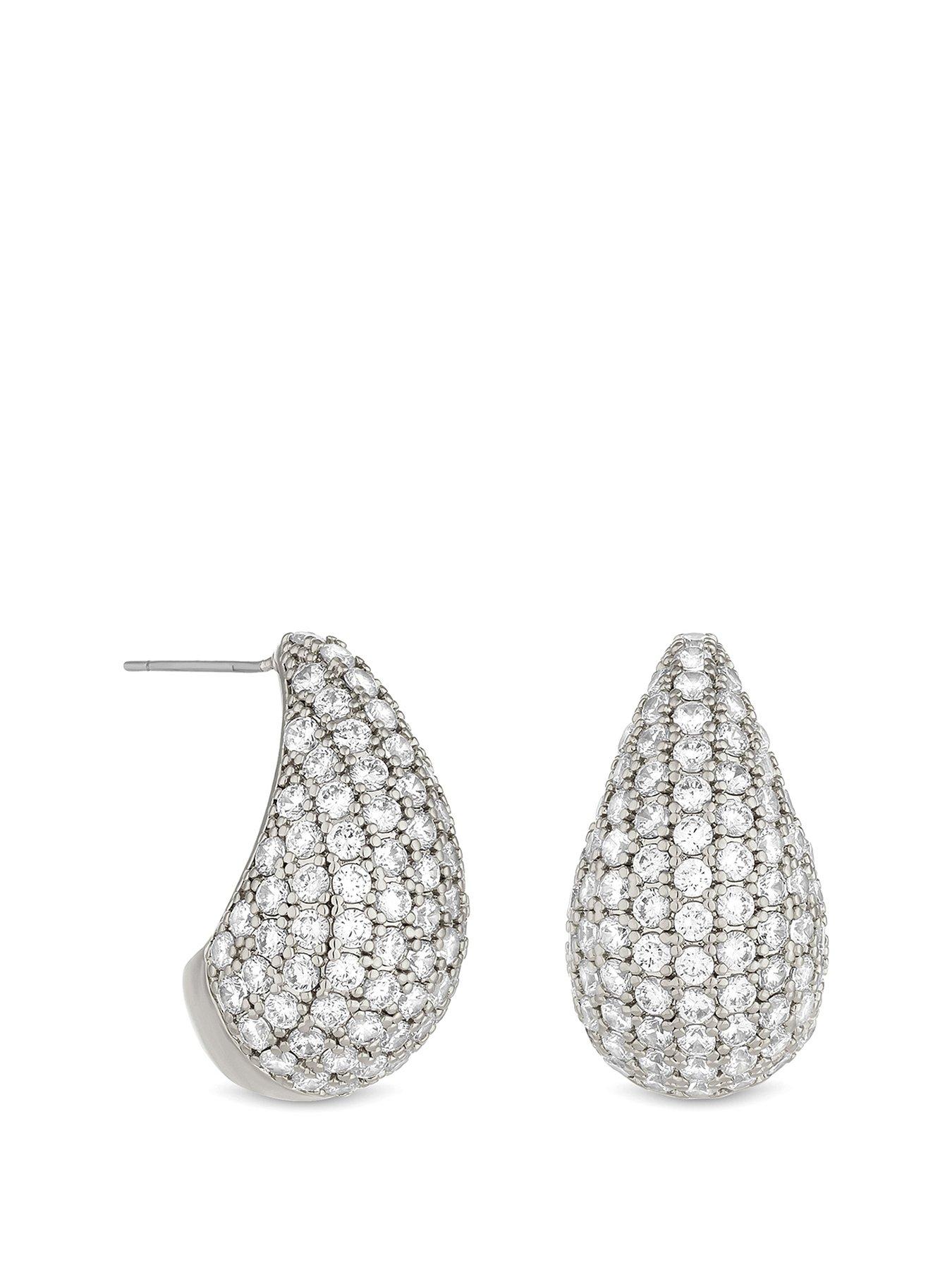 Product photograph of Mood Silver Crystal Dome Hoop Earrings from very.co.uk