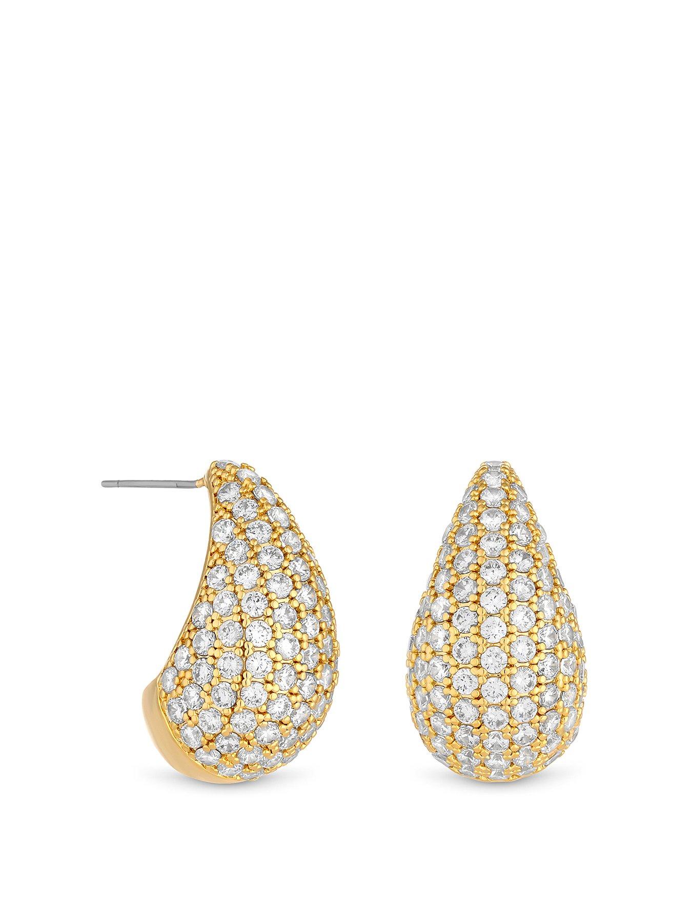 Product photograph of Mood Gold Crystal Dome Hoop Earrings from very.co.uk