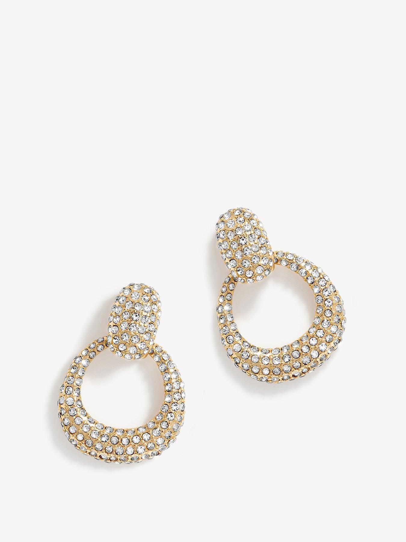 Product photograph of Mood Gold Crystal Doorknocker Drop Earrings from very.co.uk