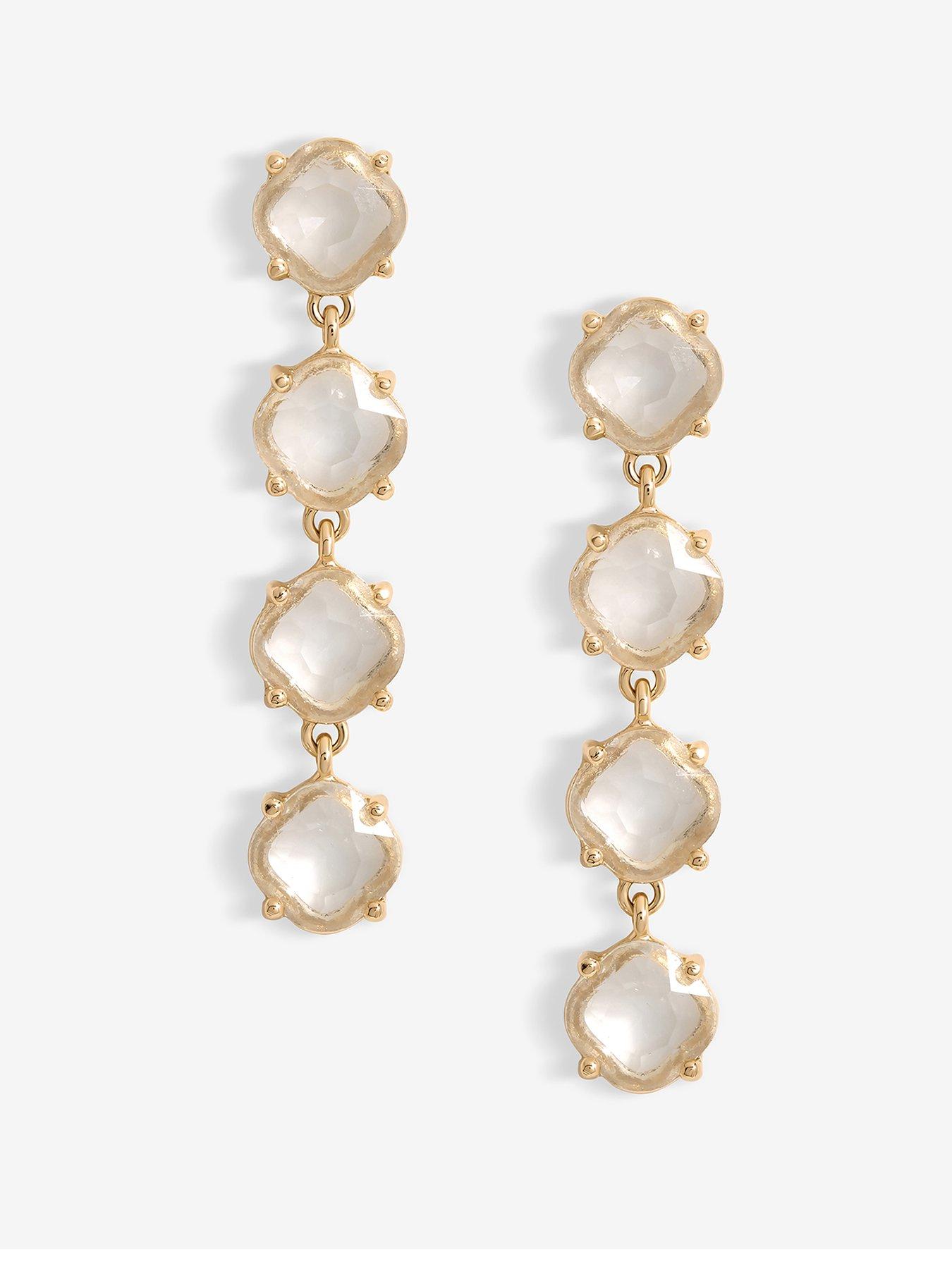 Product photograph of Mood Gold Crystal Round Linear Drop Earrings from very.co.uk