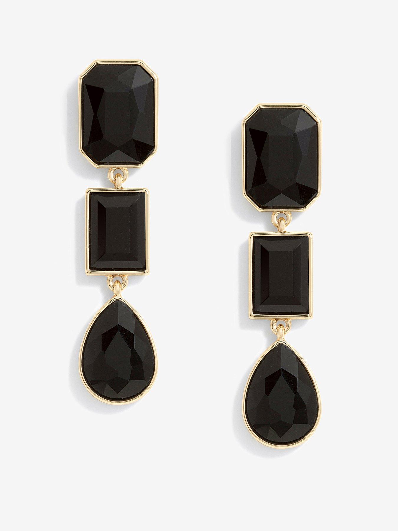 Product photograph of Mood Gold Black Statement Facet Linear Drop Earrings from very.co.uk