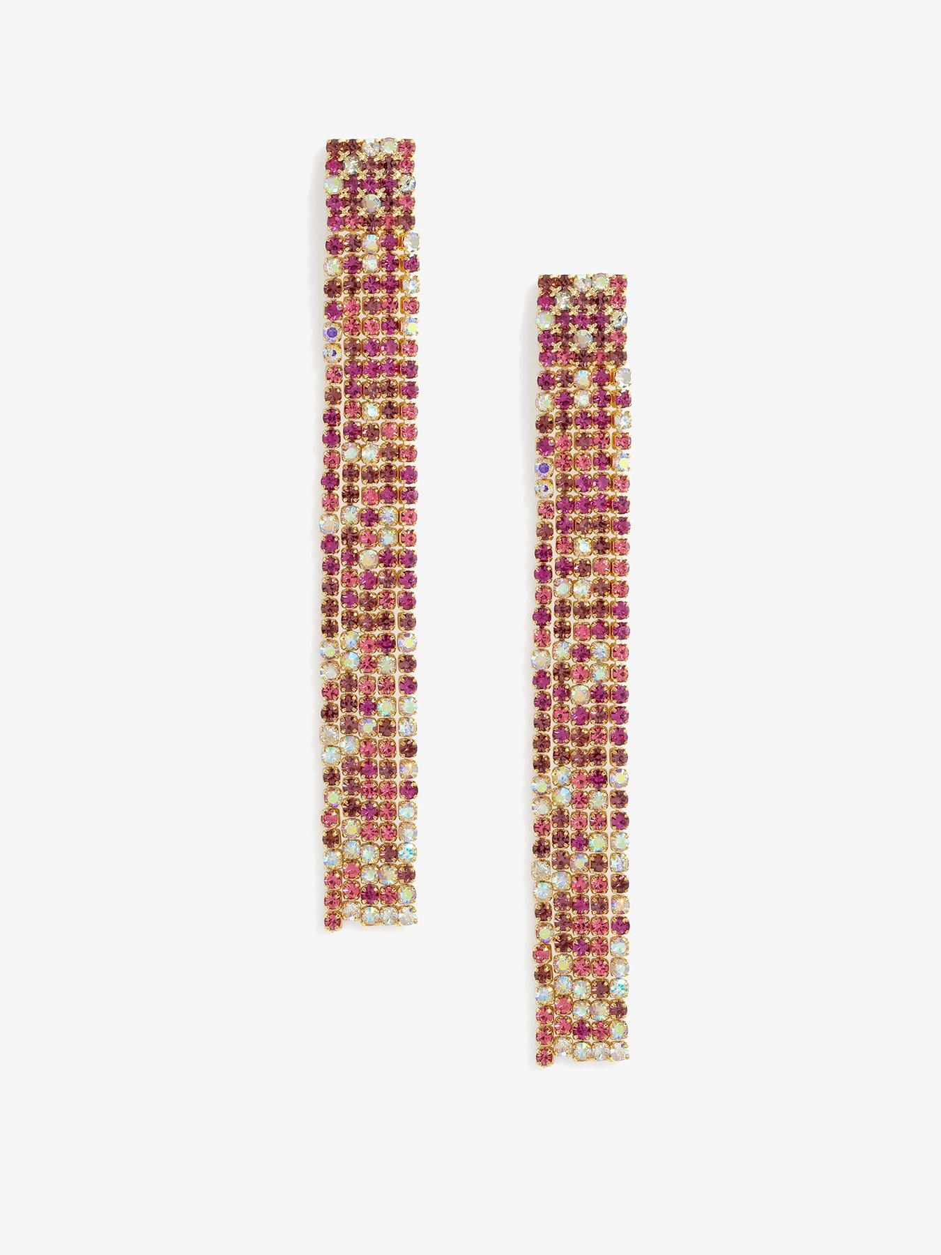 Product photograph of Mood Gold Pink Multicoloured Core Diamante Drop Earrings from very.co.uk