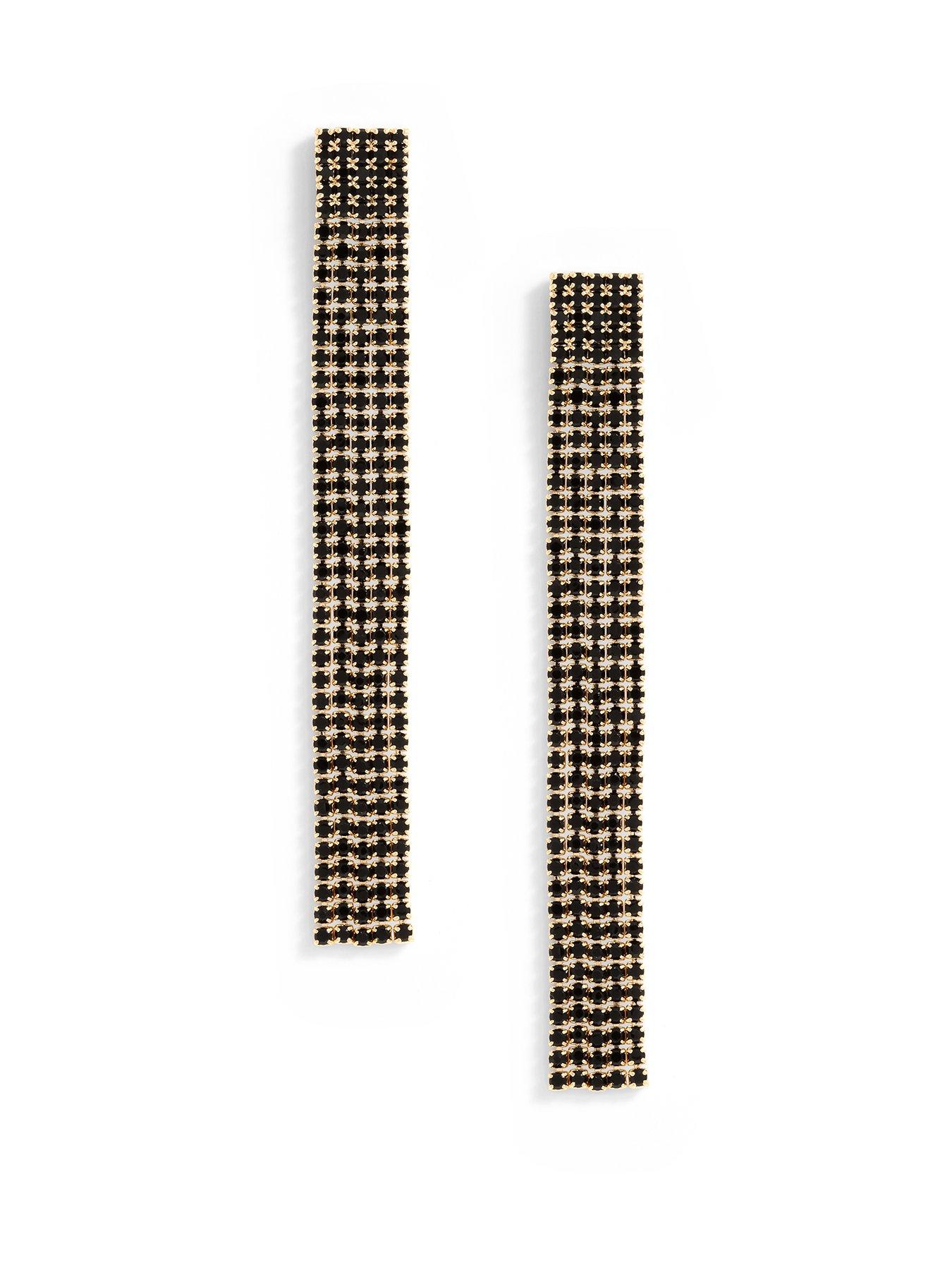 Product photograph of Mood Gold Black Core Diamante Drop Earrings from very.co.uk