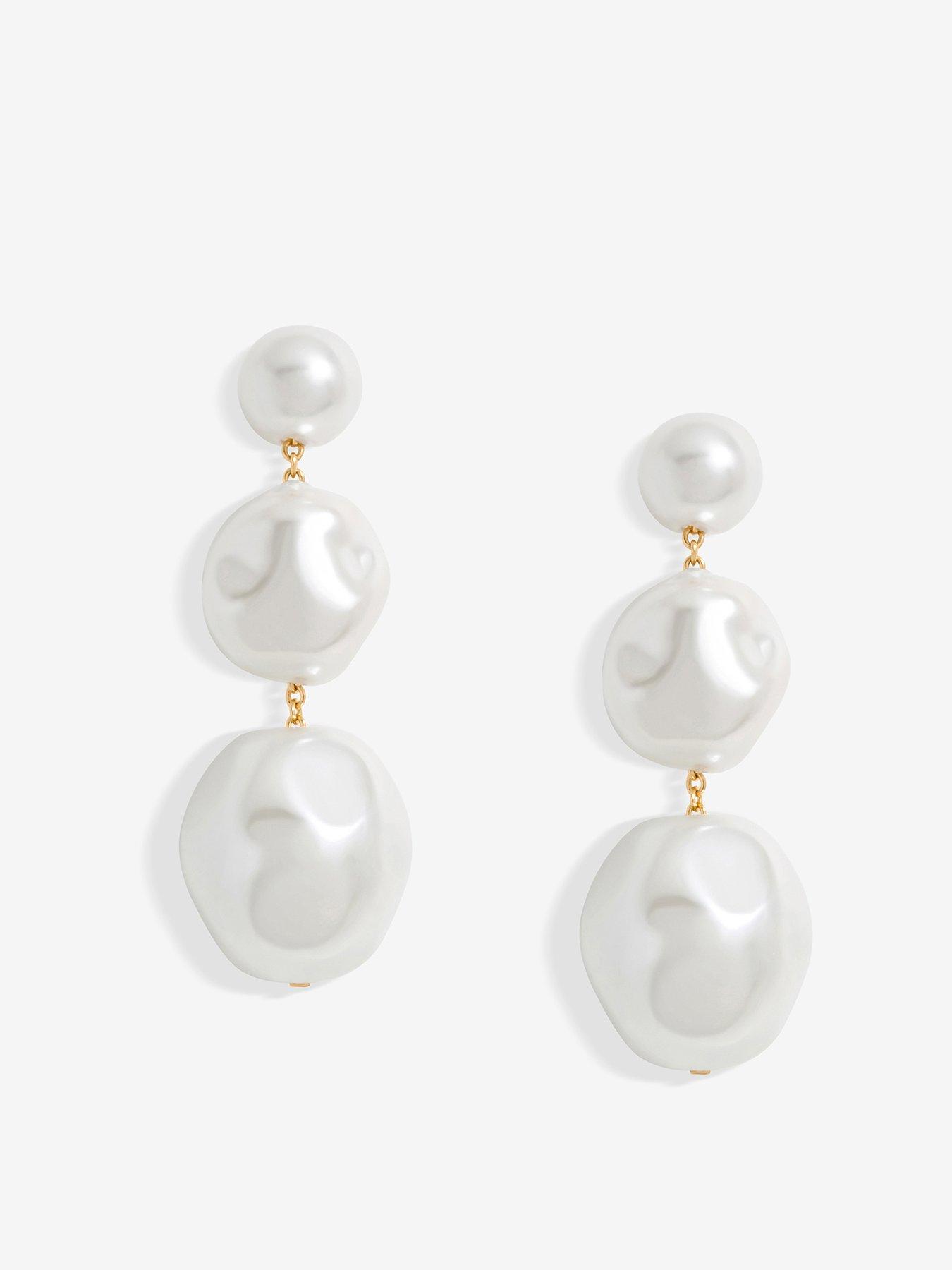 Product photograph of Mood Silver Pearl Graduated Linear Drop Earrings from very.co.uk