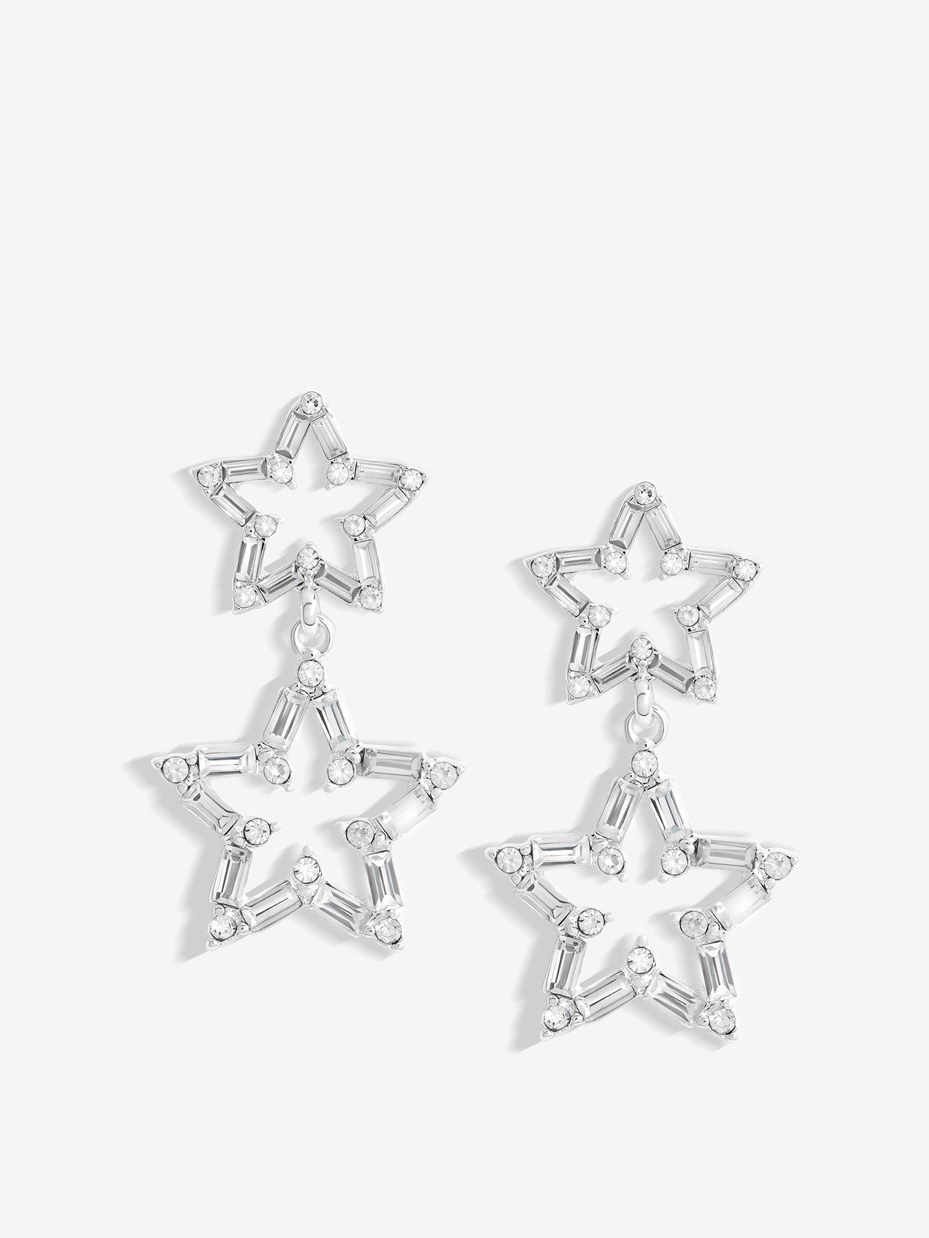 Product photograph of Mood Silver Crystal Baguette Double Star Drop Earrings from very.co.uk