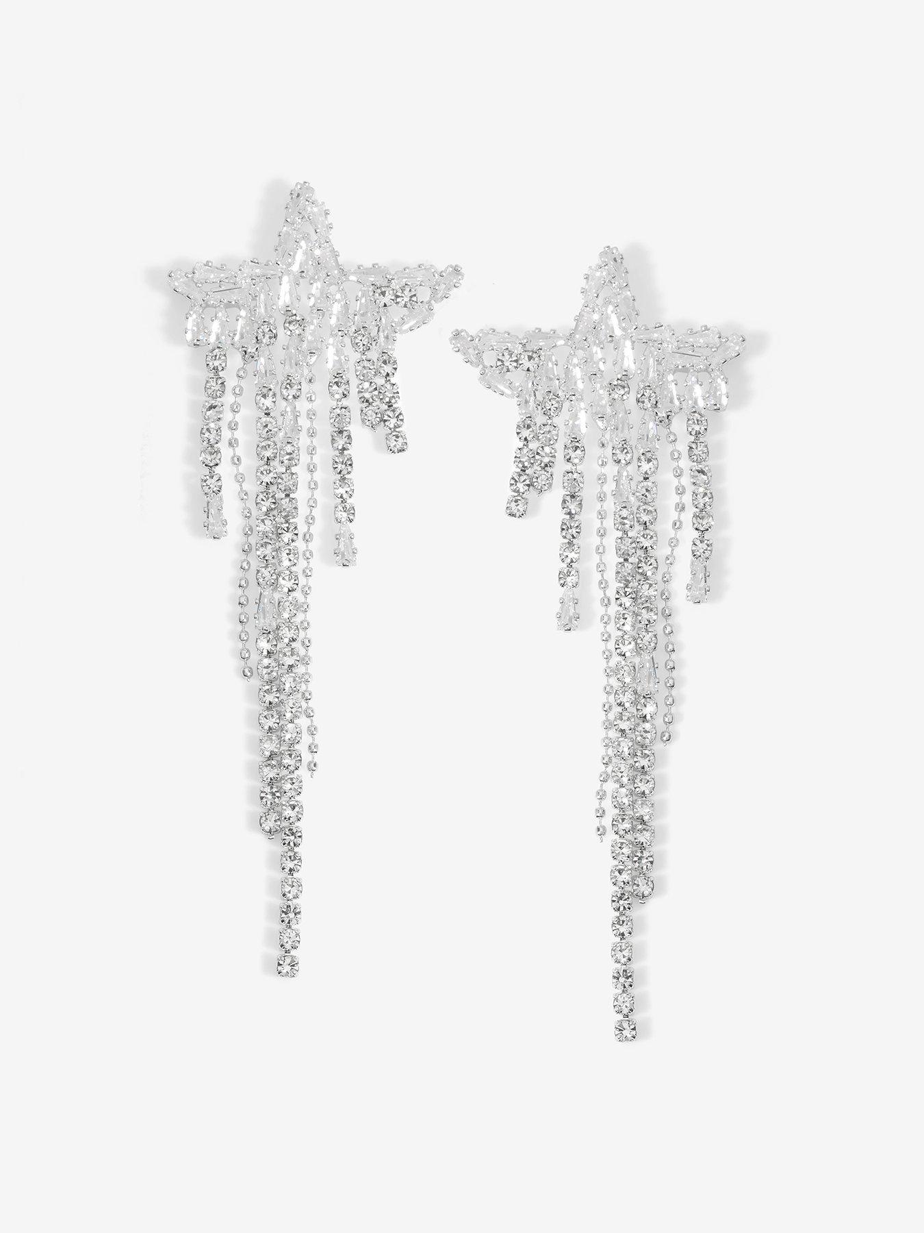 Product photograph of Mood Silver Crystal Star Shower Drop Earrings from very.co.uk