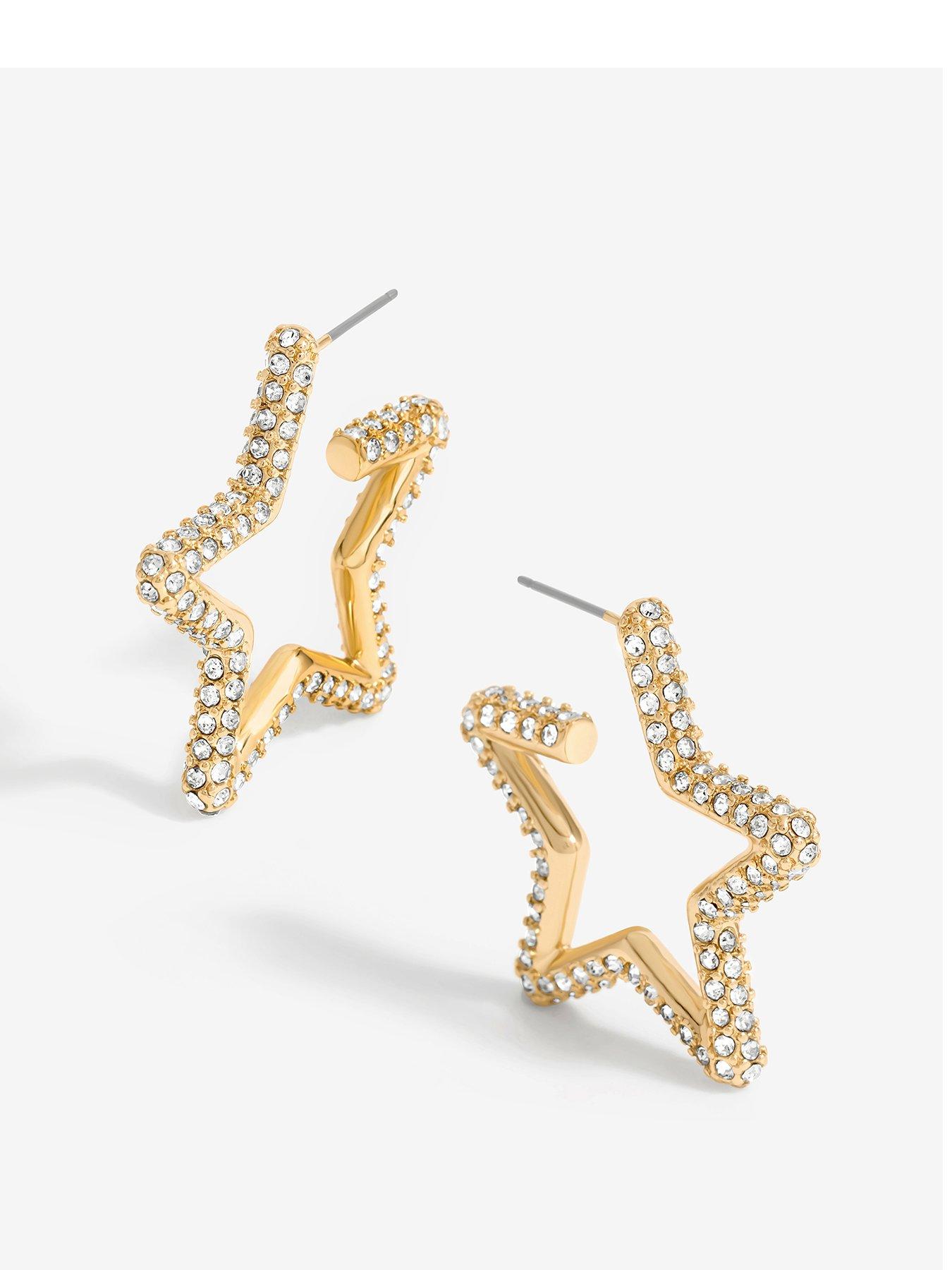 Product photograph of Mood Gold Crystal Star Hoop Earrings from very.co.uk