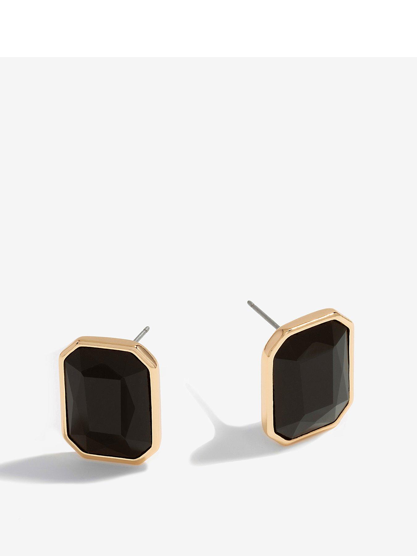 Product photograph of Mood Gold Black Facet Statement Stud Earrings from very.co.uk