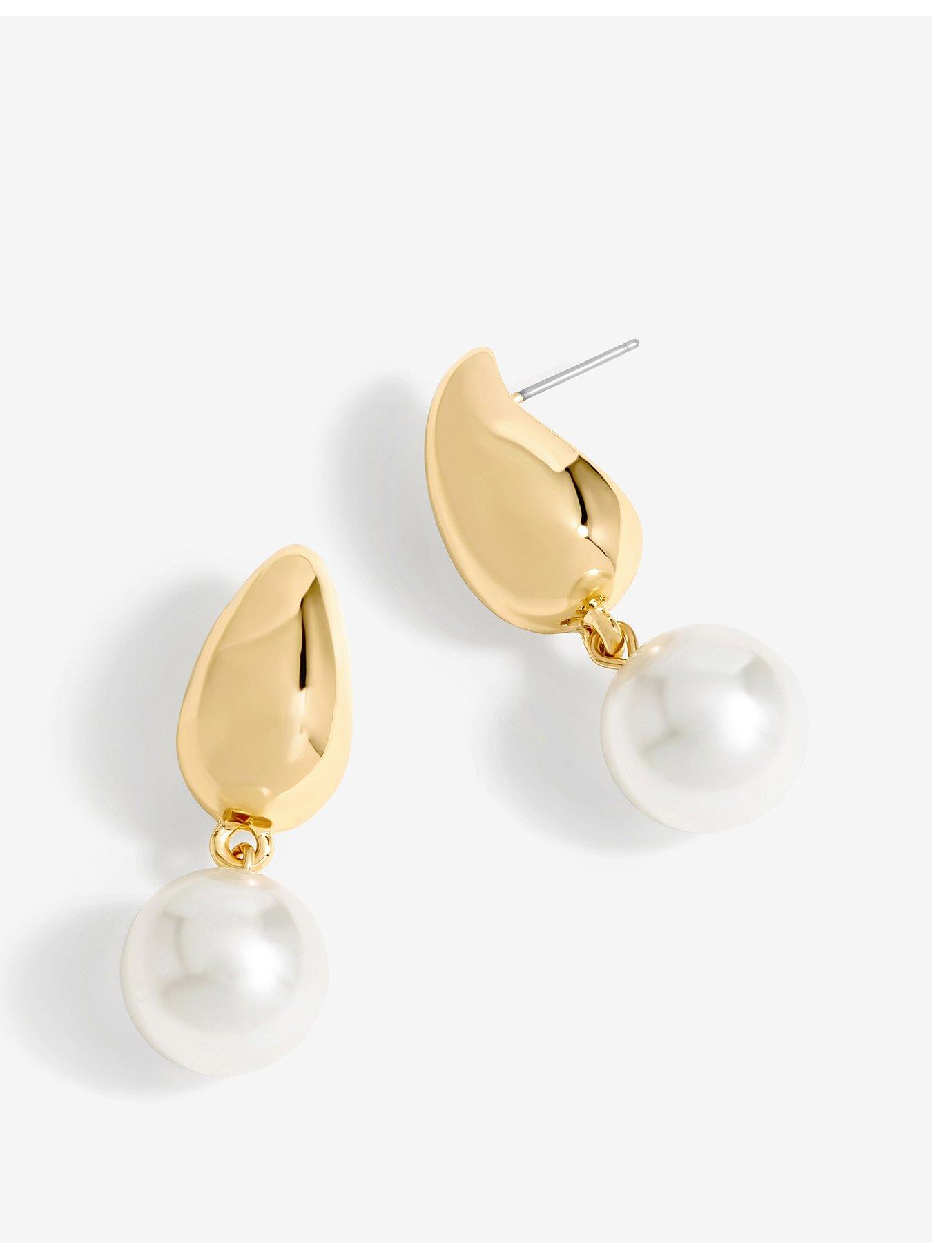 Product photograph of Mood Gold Polished Pearl Charm Hoop Earrings from very.co.uk